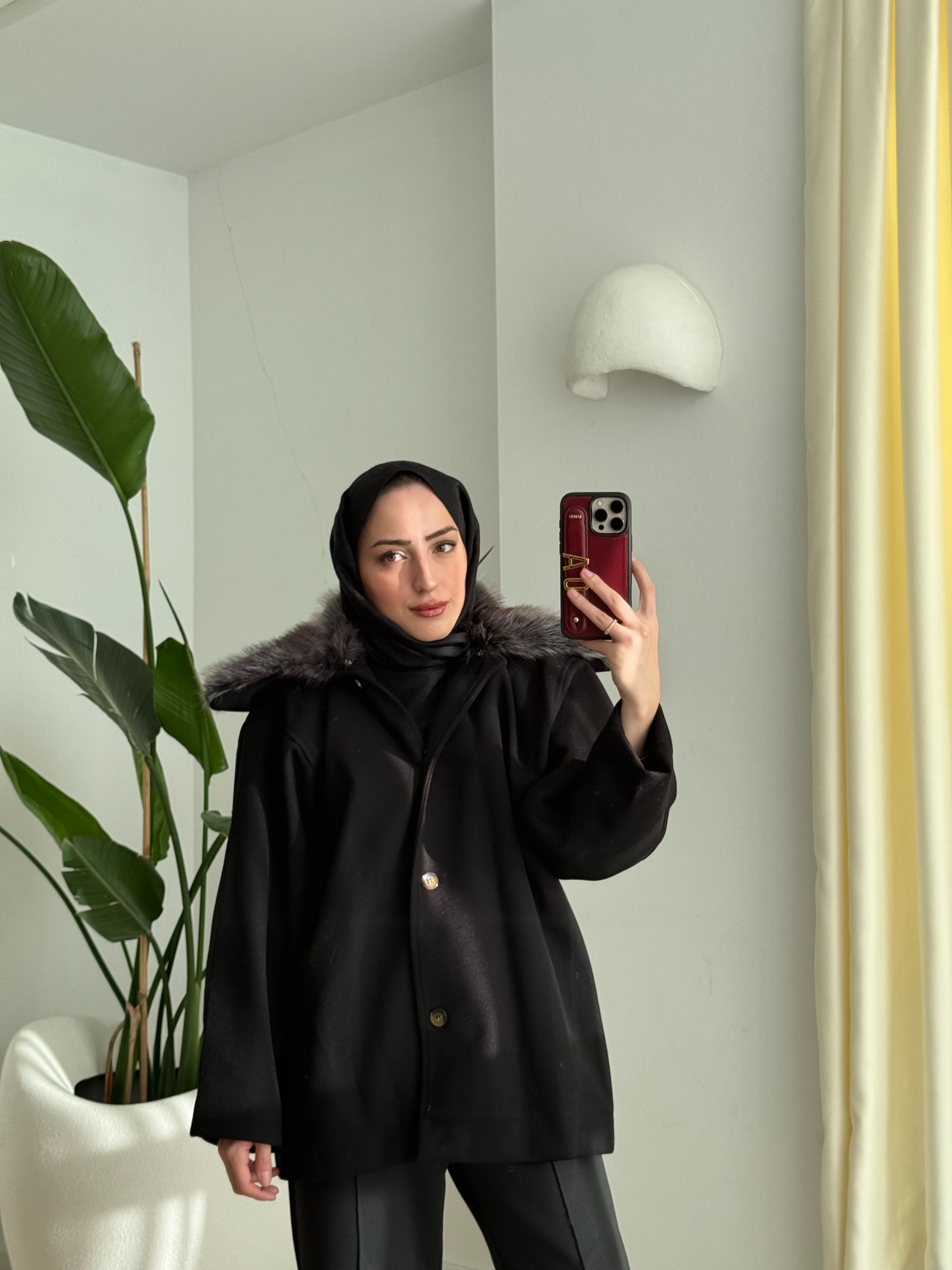 Kaşe Kürklü Kaban Siyah