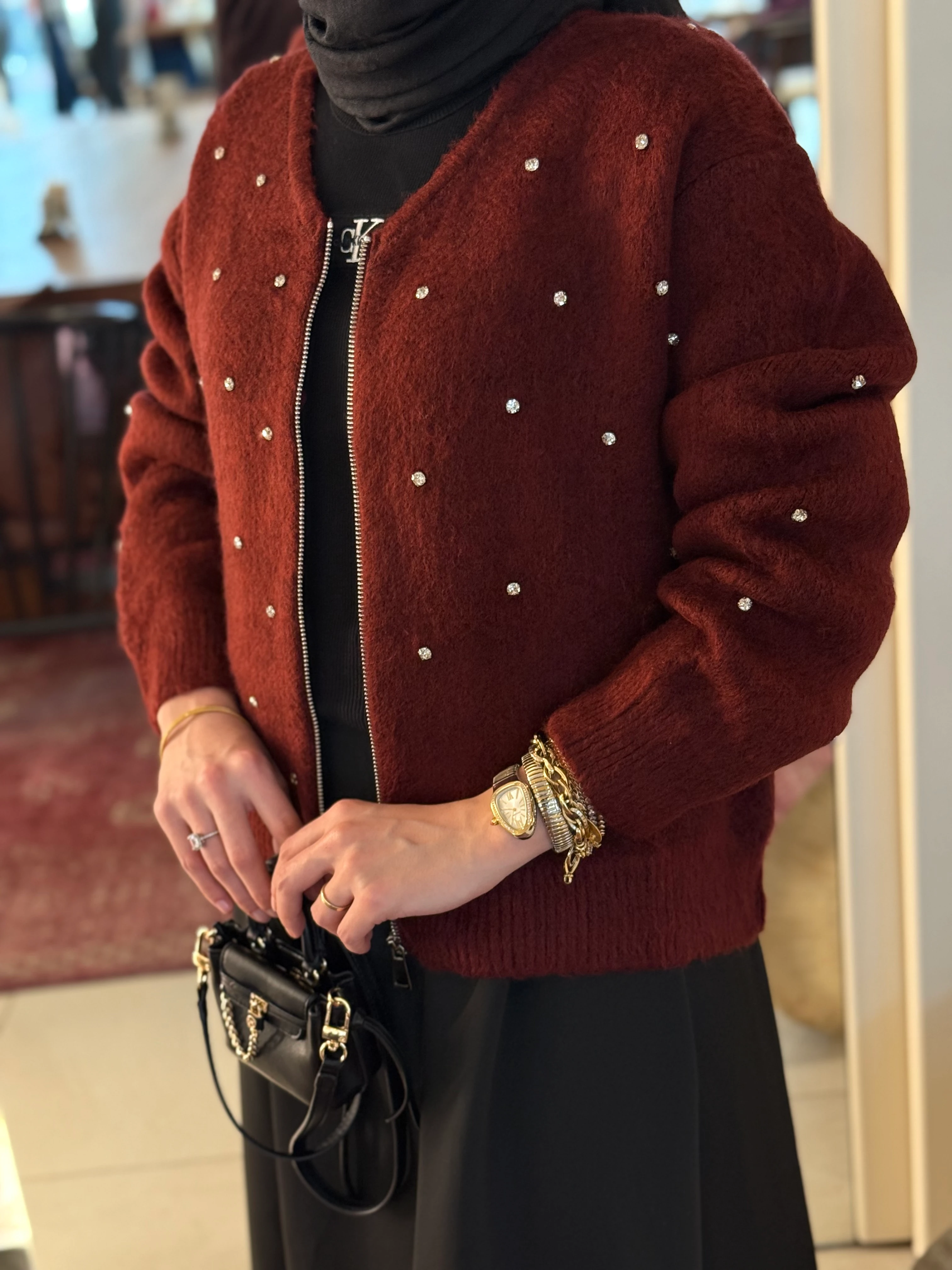 Taşlı Hırka Bordo