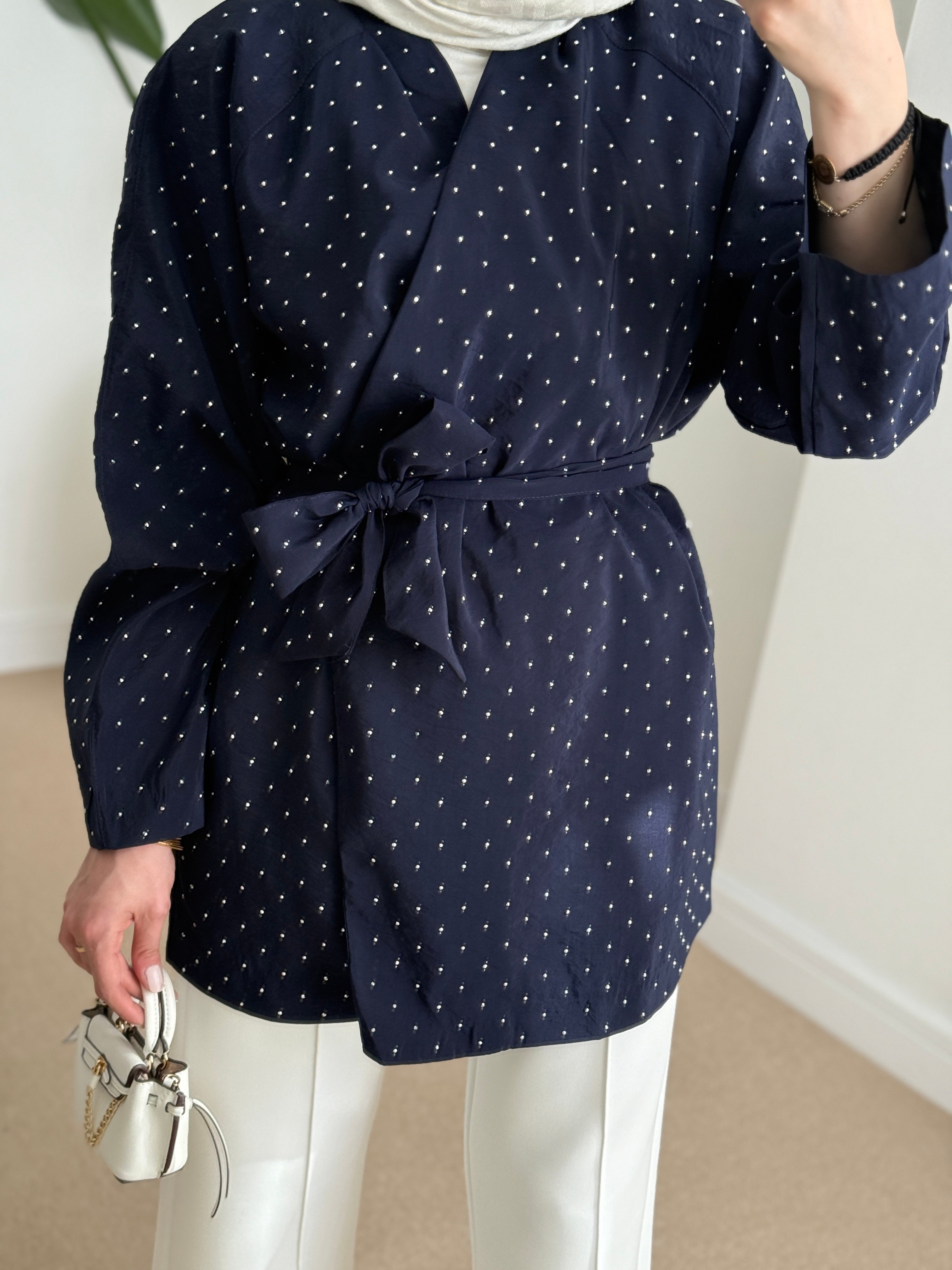 Taşlı Kimono Lacivert