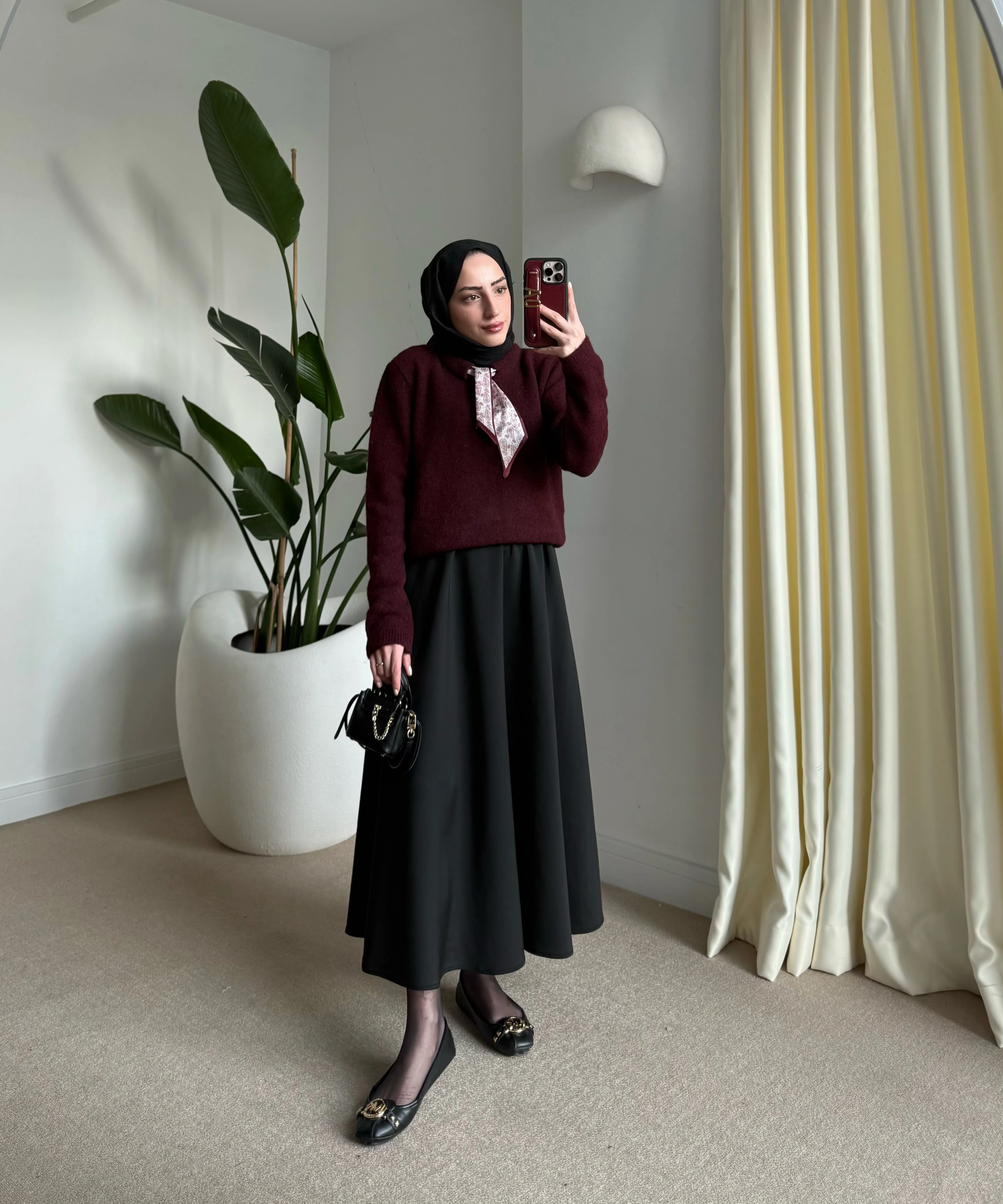 Fularlı Kazak Bordo 