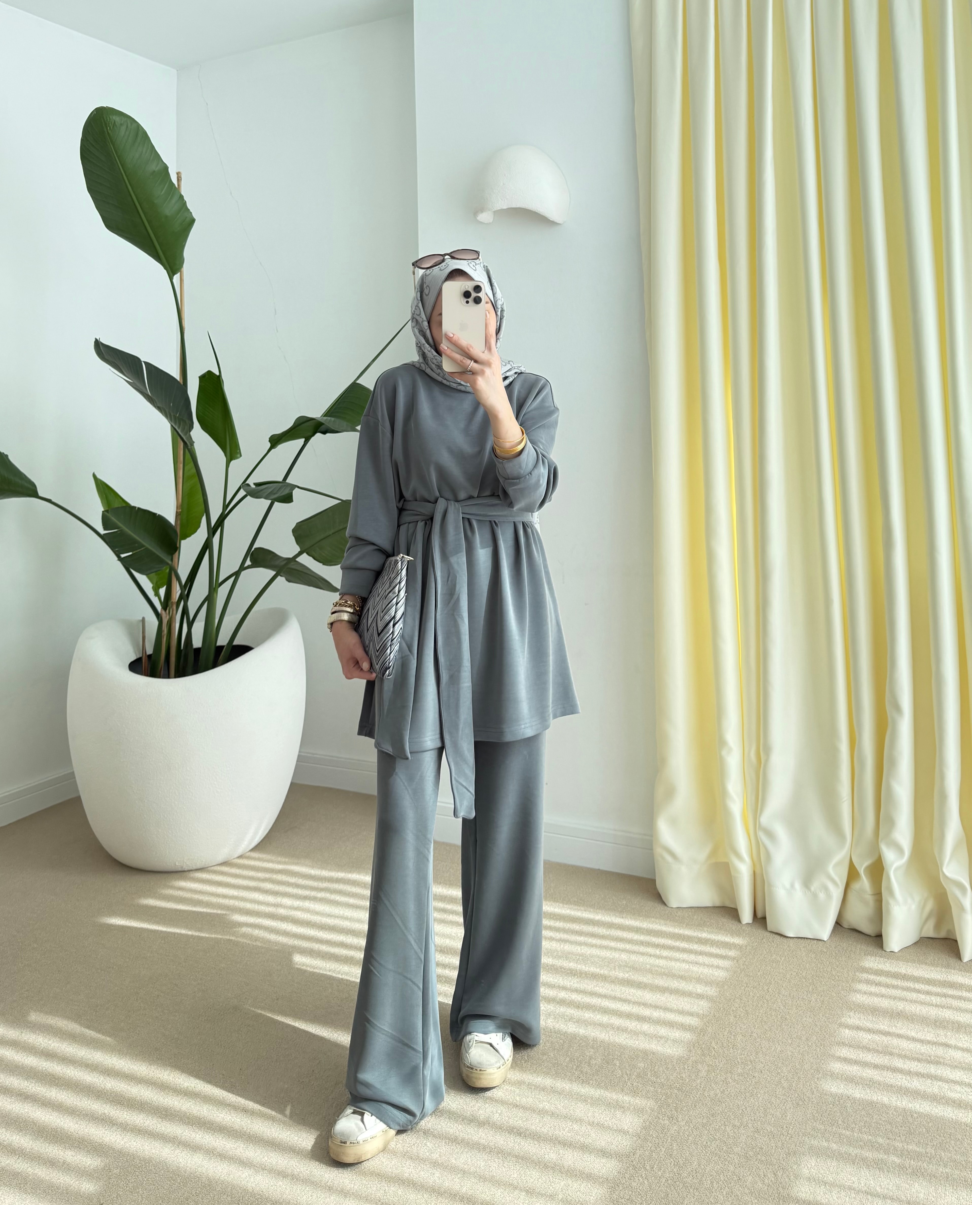 Kuşaklı Modal Takım Gri