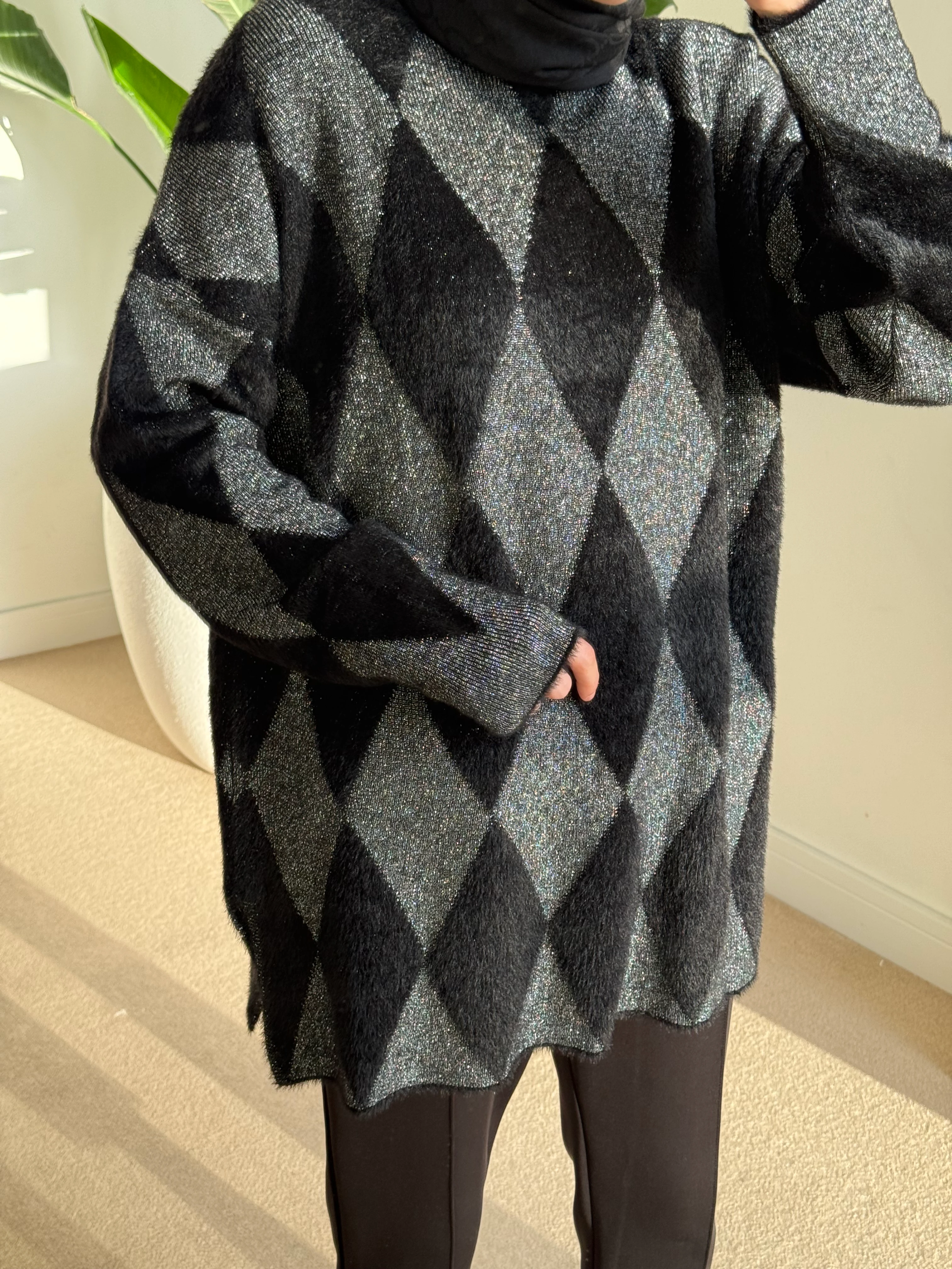 Angora baklava kazak siyah