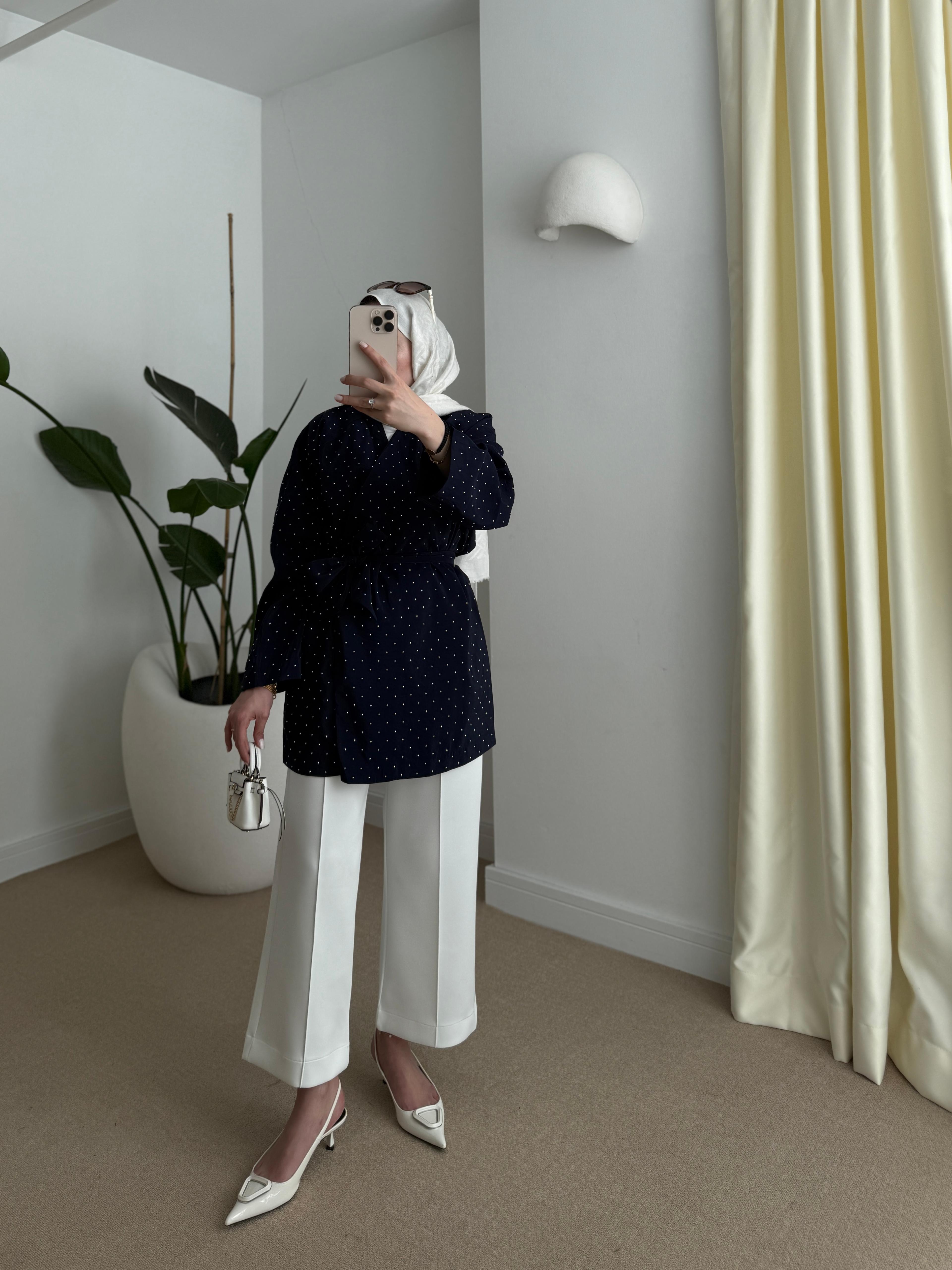 Taşlı Kimono Lacivert