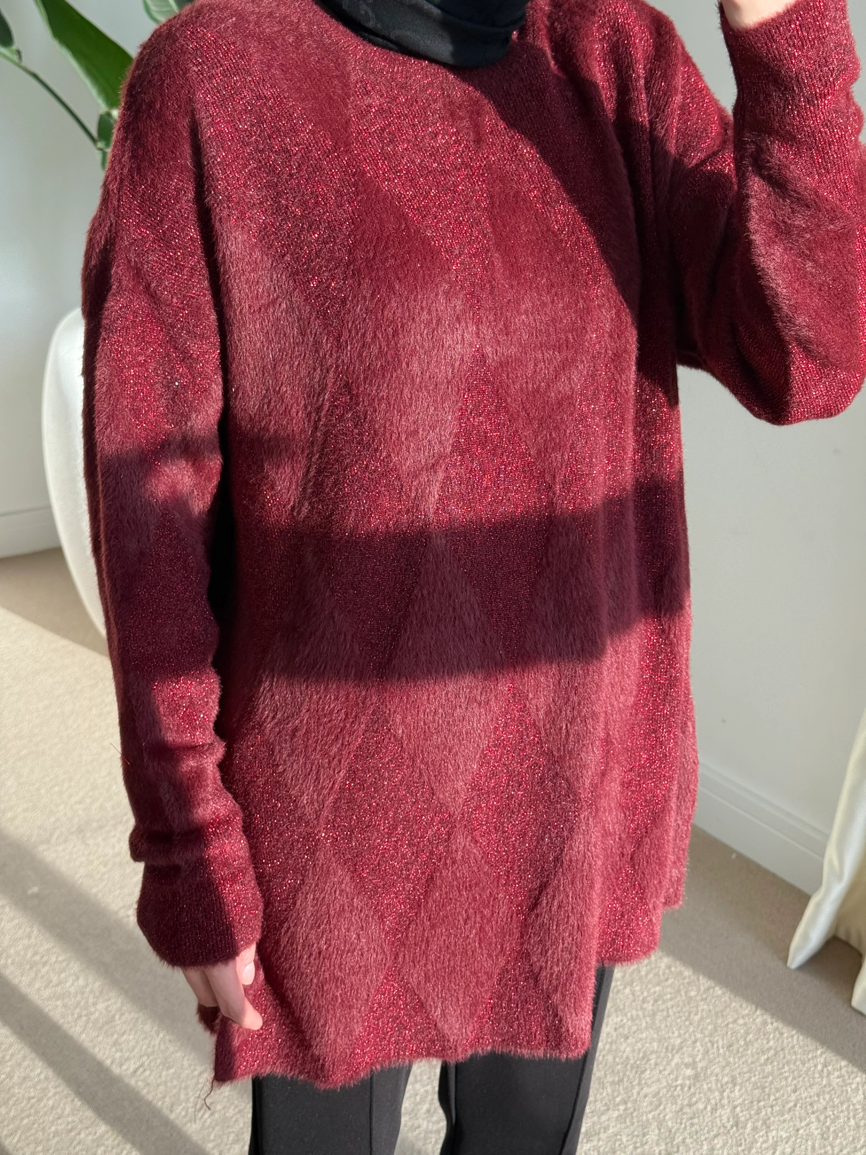 Angora baklava kazak bordo