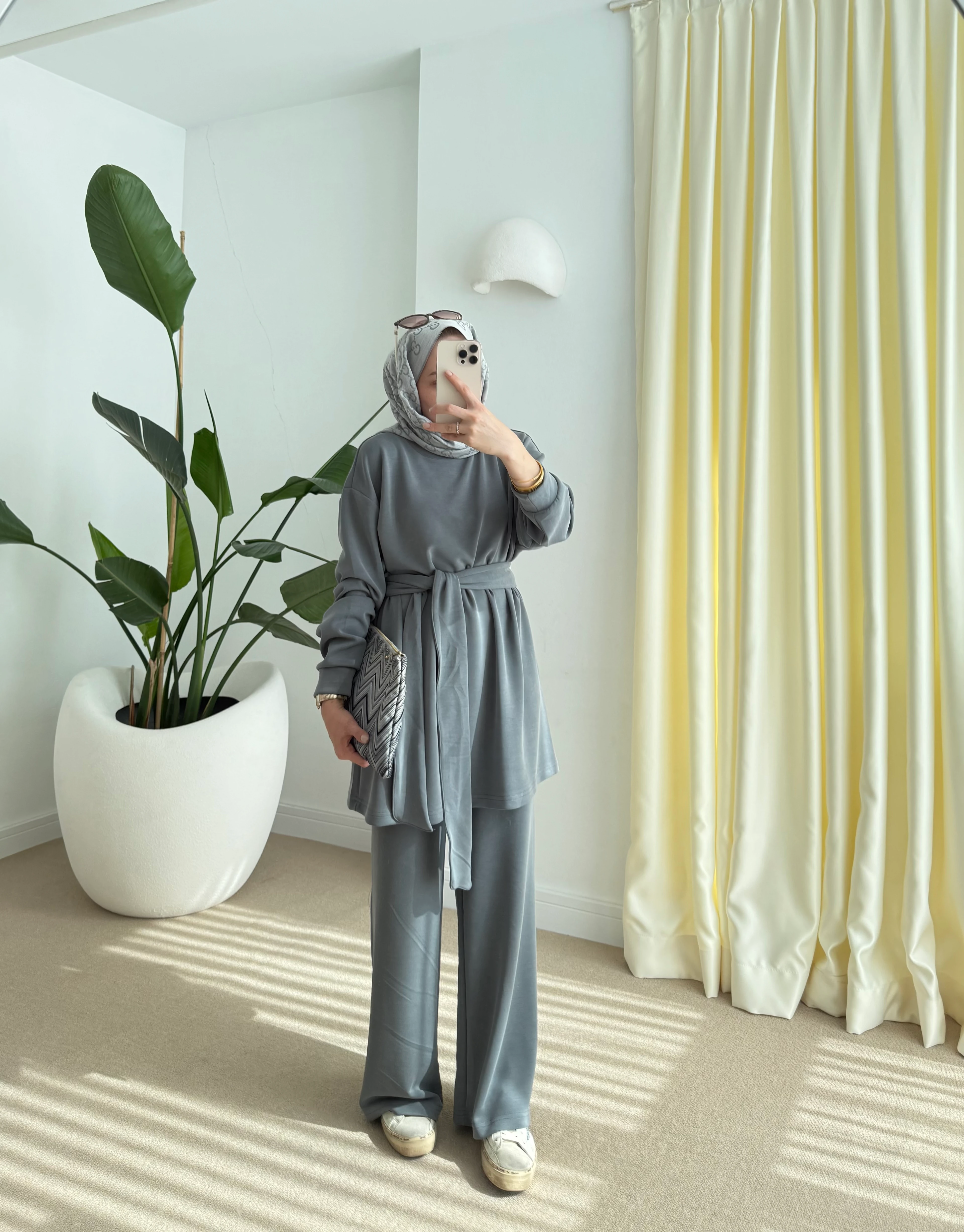 Kuşaklı Modal Takım Gri