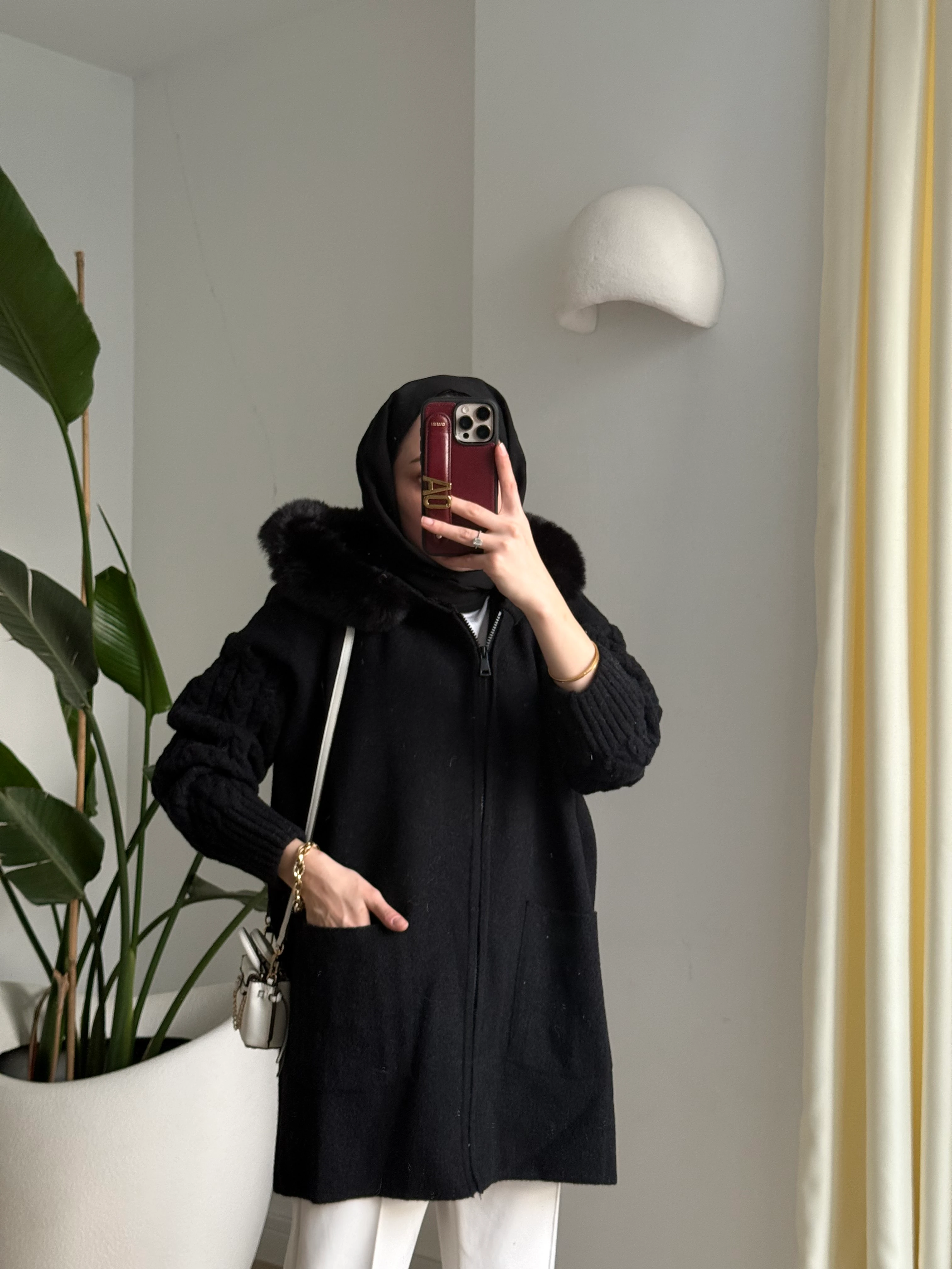 Kürklü hırka Siyah