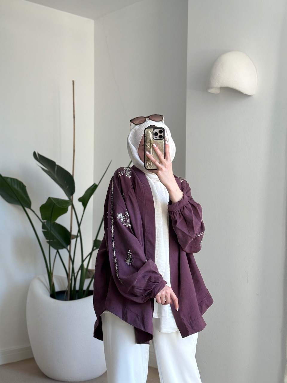 İşlemeli kimono mürdüm 