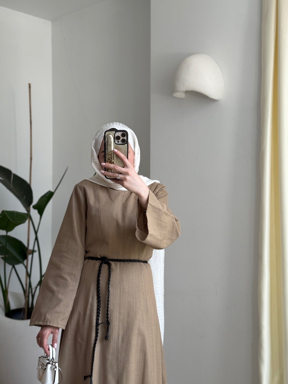 Keten elbise camel