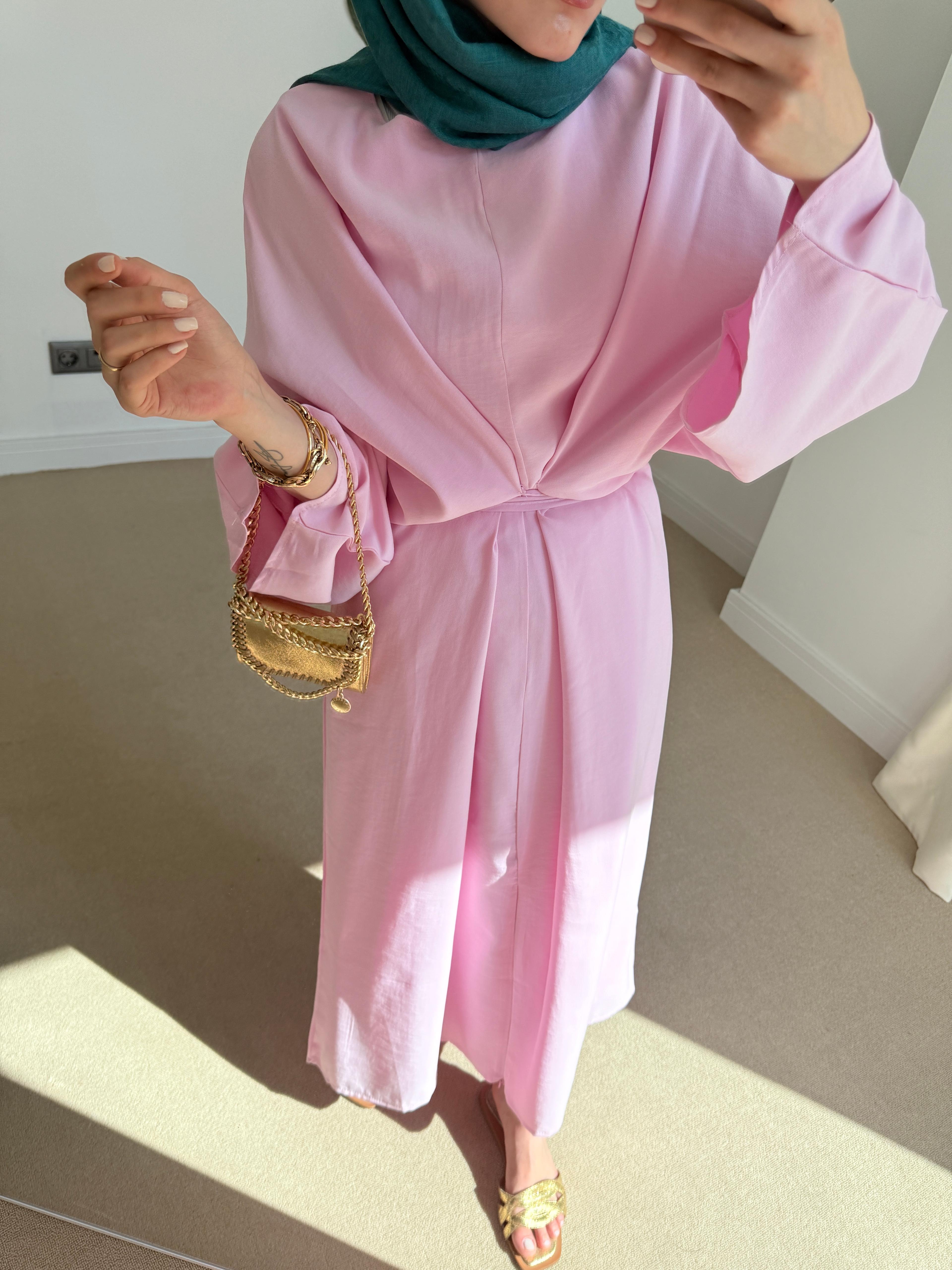 Yarasa Kol Elbise Pembe