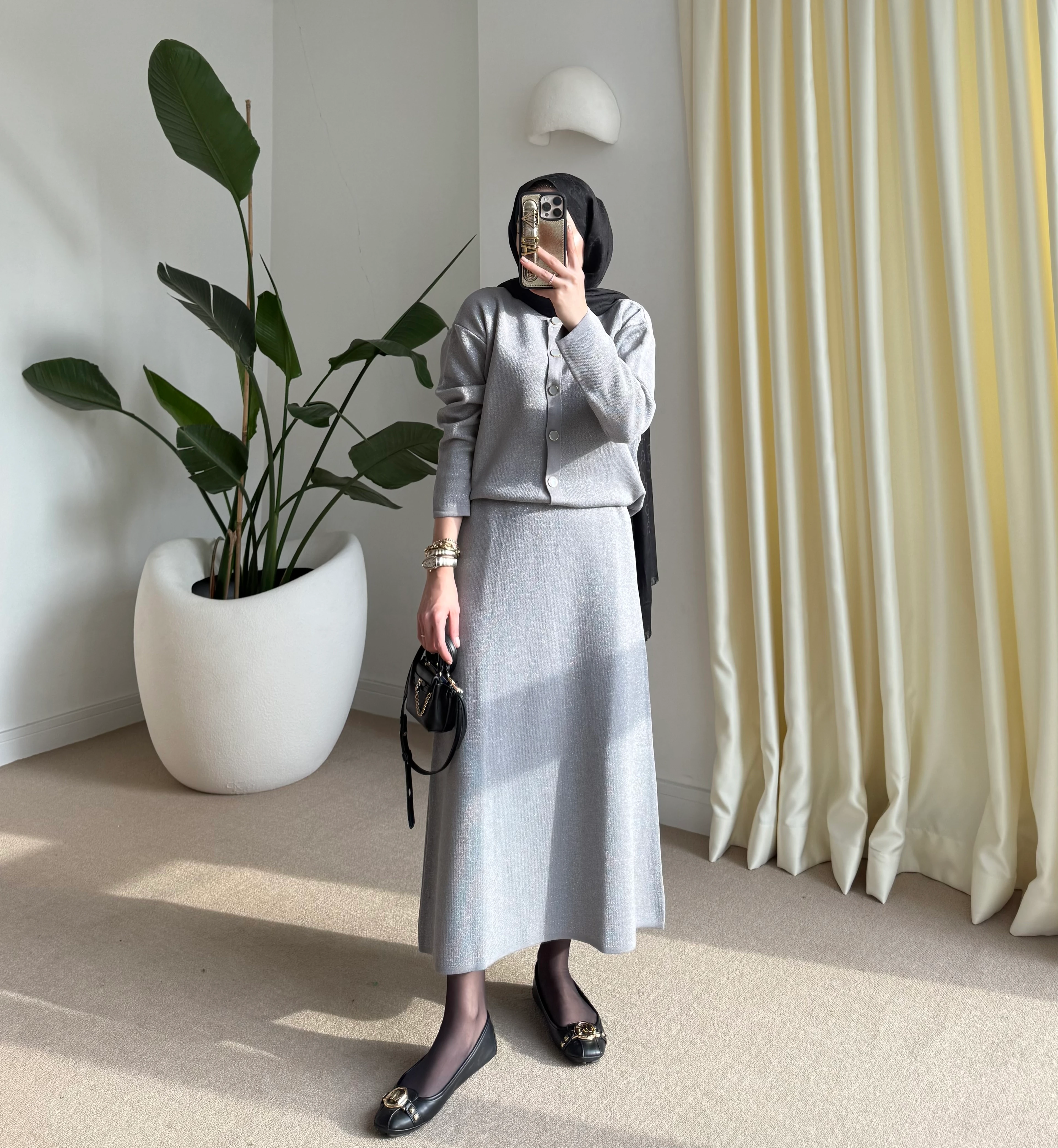 Simli Etekli Takım Gri