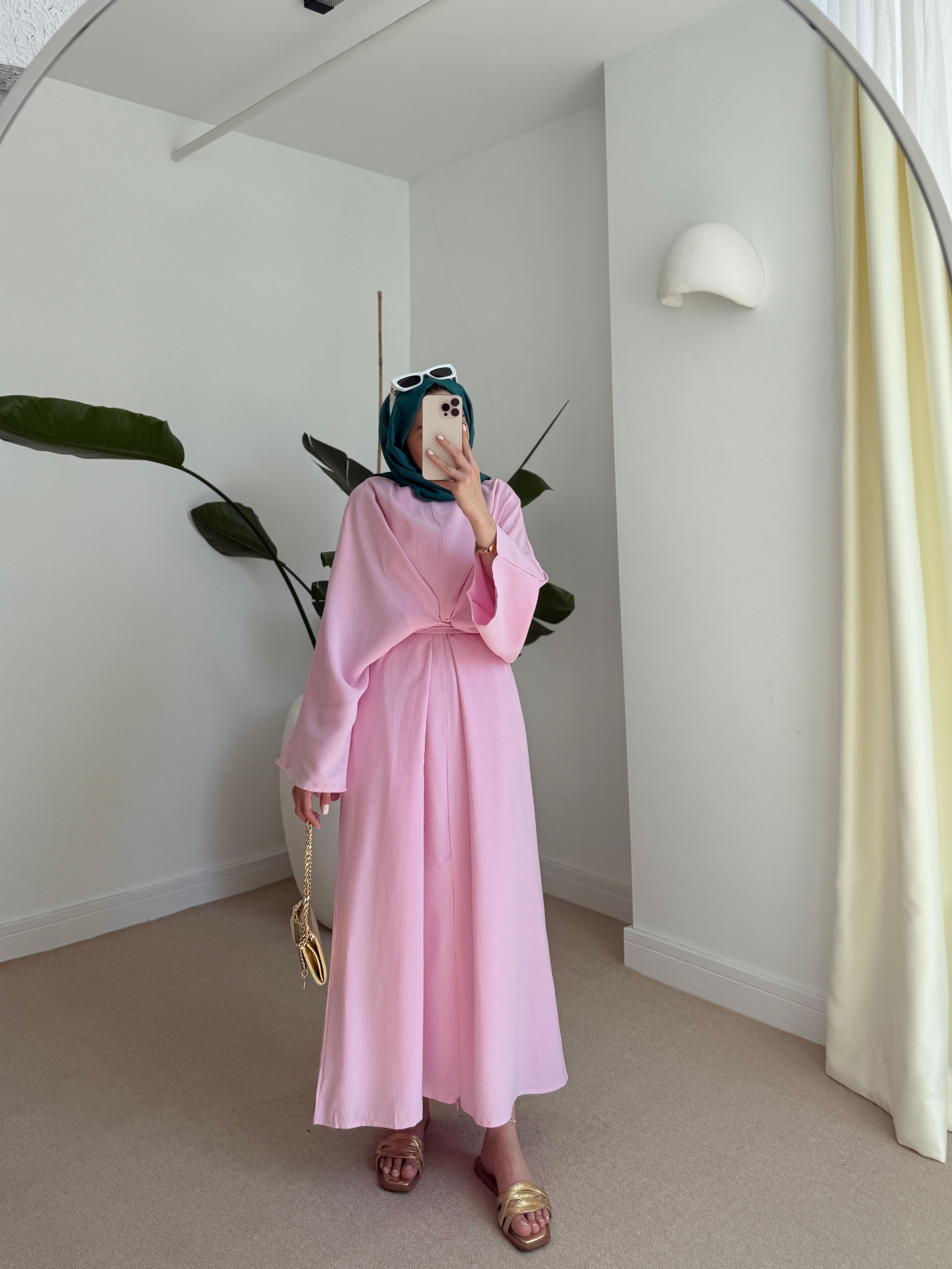 Yarasa Kol Elbise Pembe