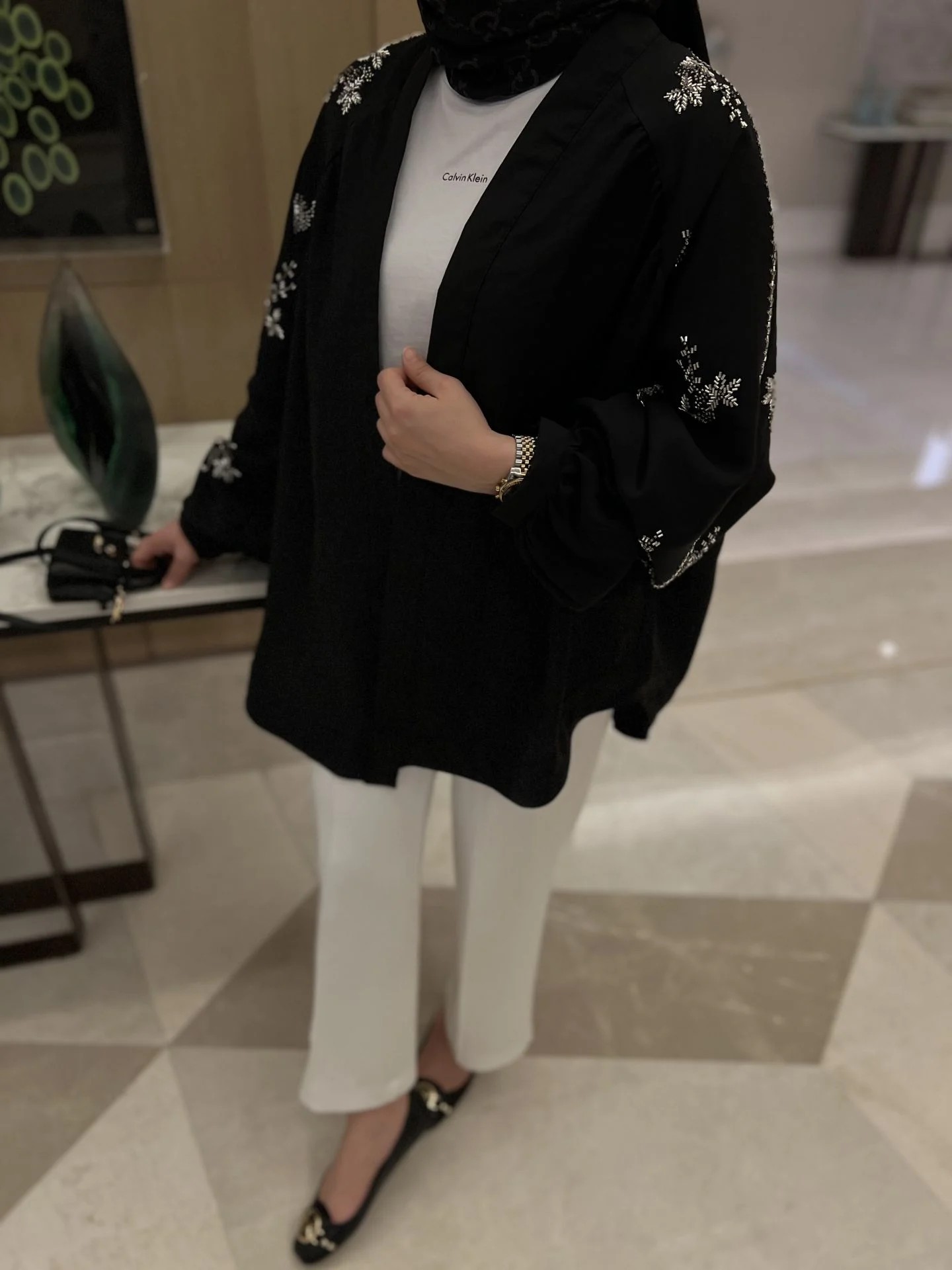 İşlemeli kimono siyah 