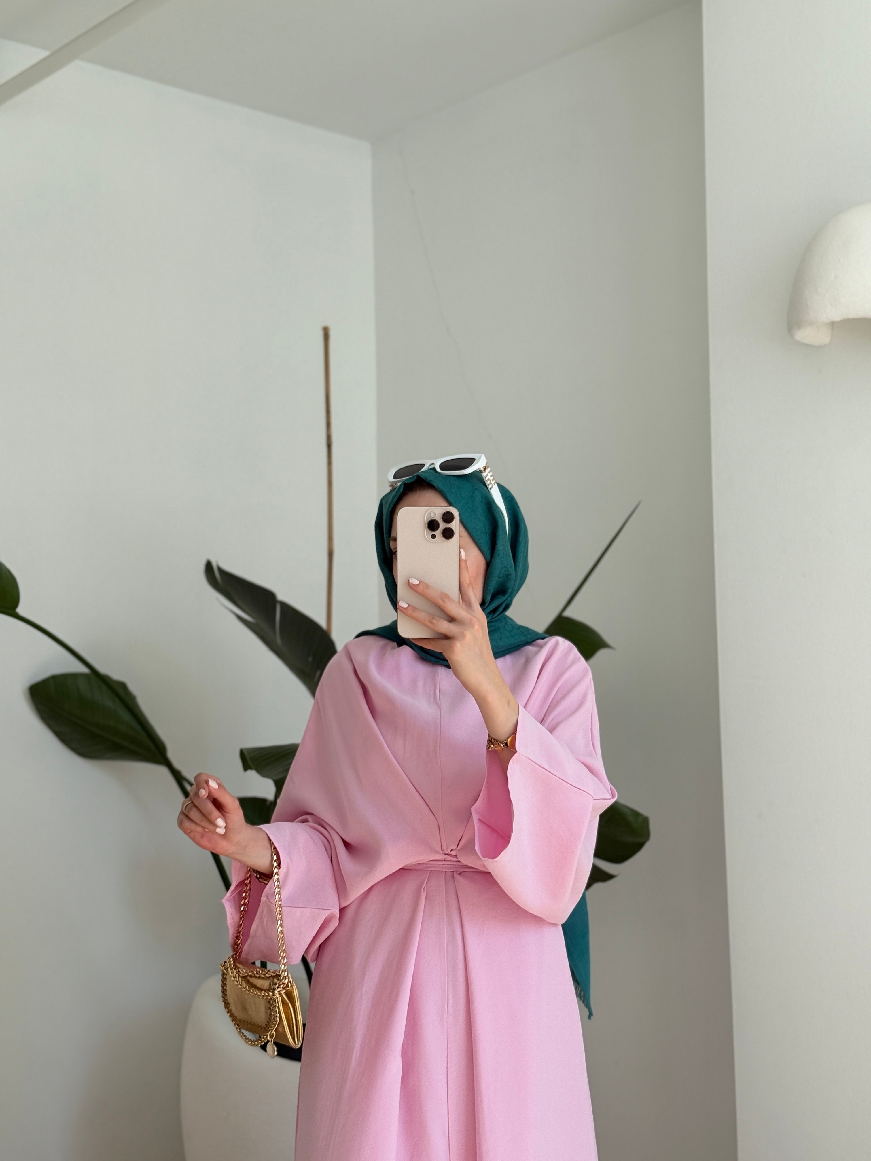 Yarasa Kol Elbise Pembe