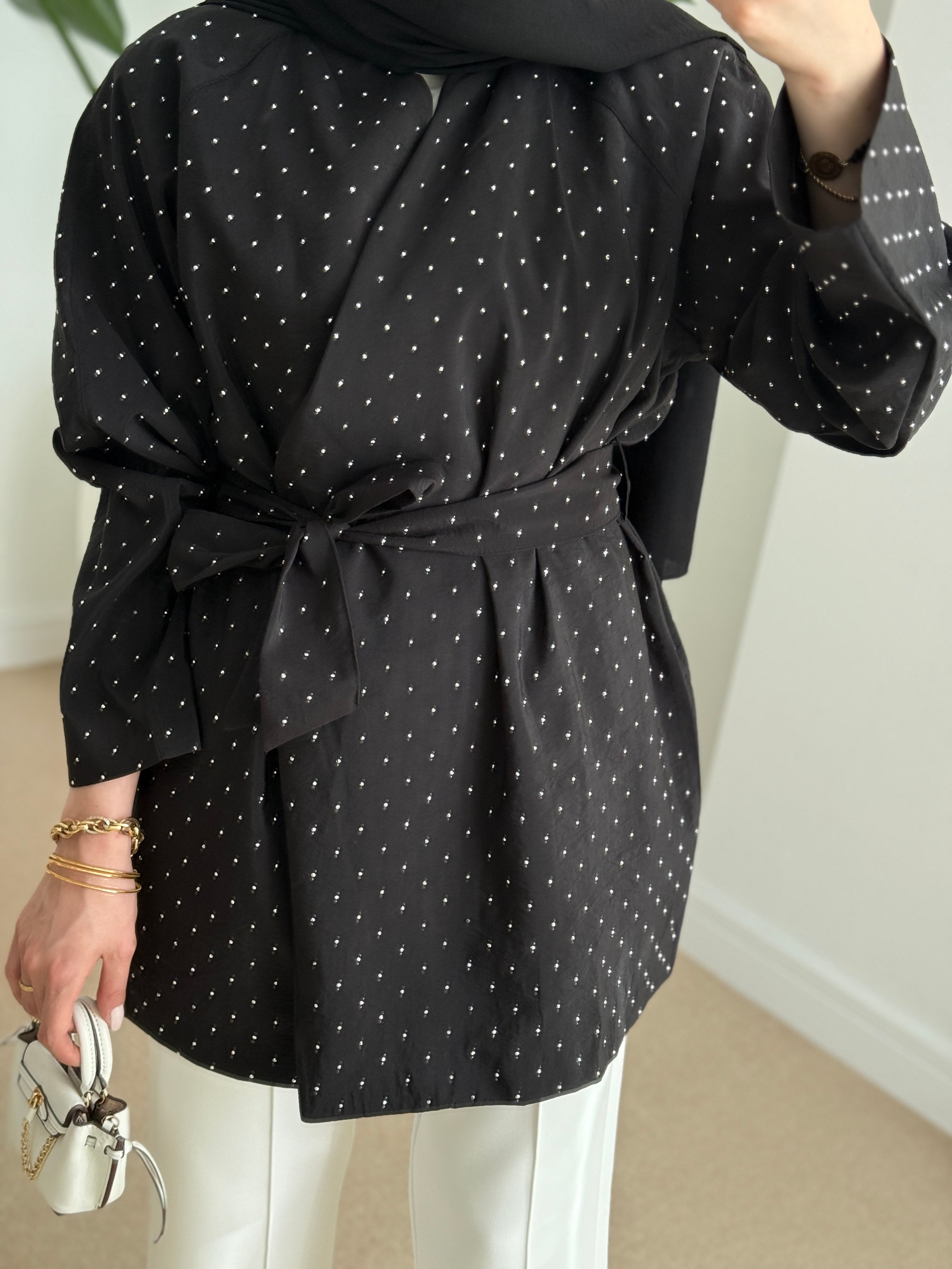 Taşlı Kimono Siyah
