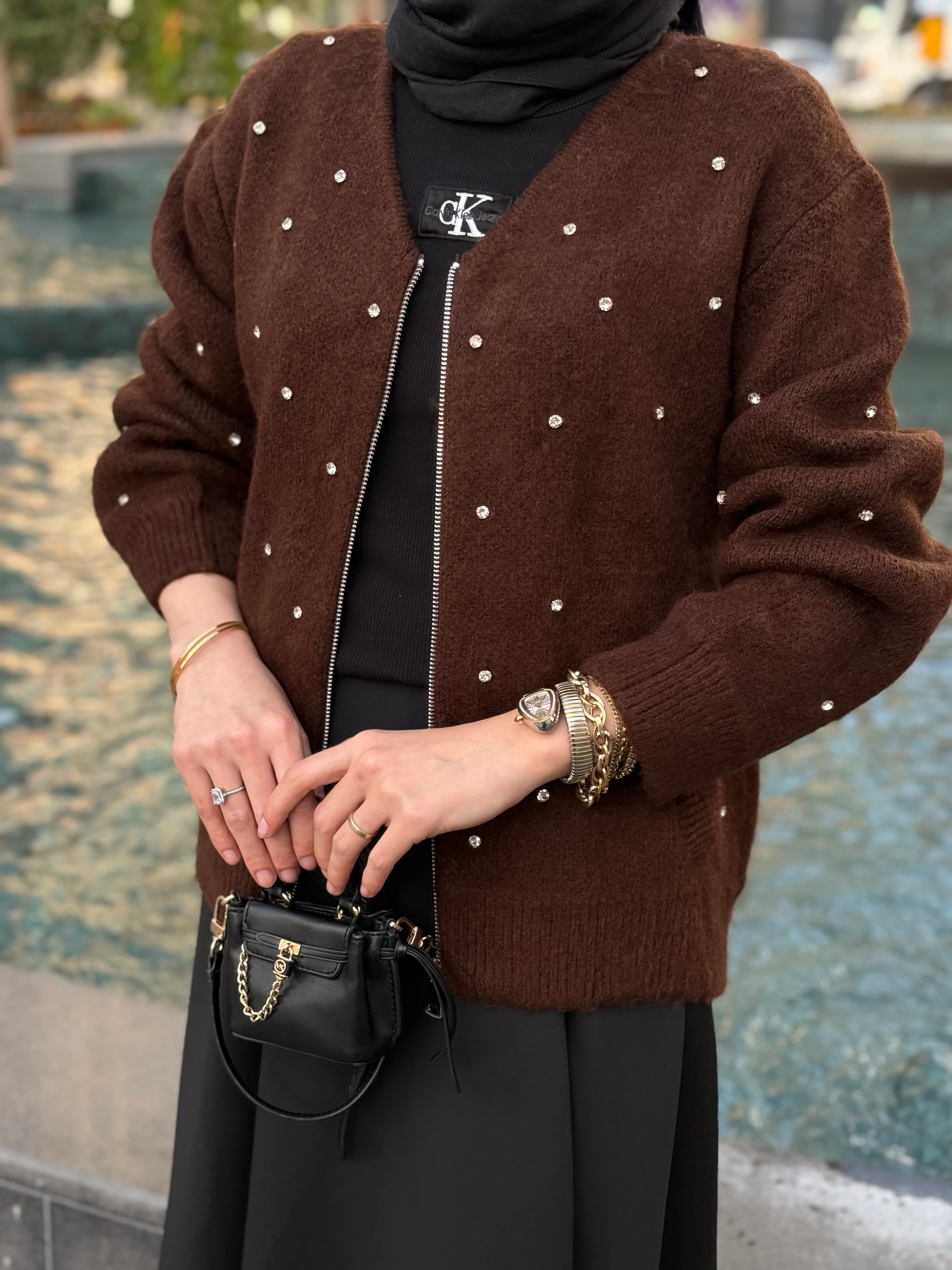 Taşlı Hırka Kahve