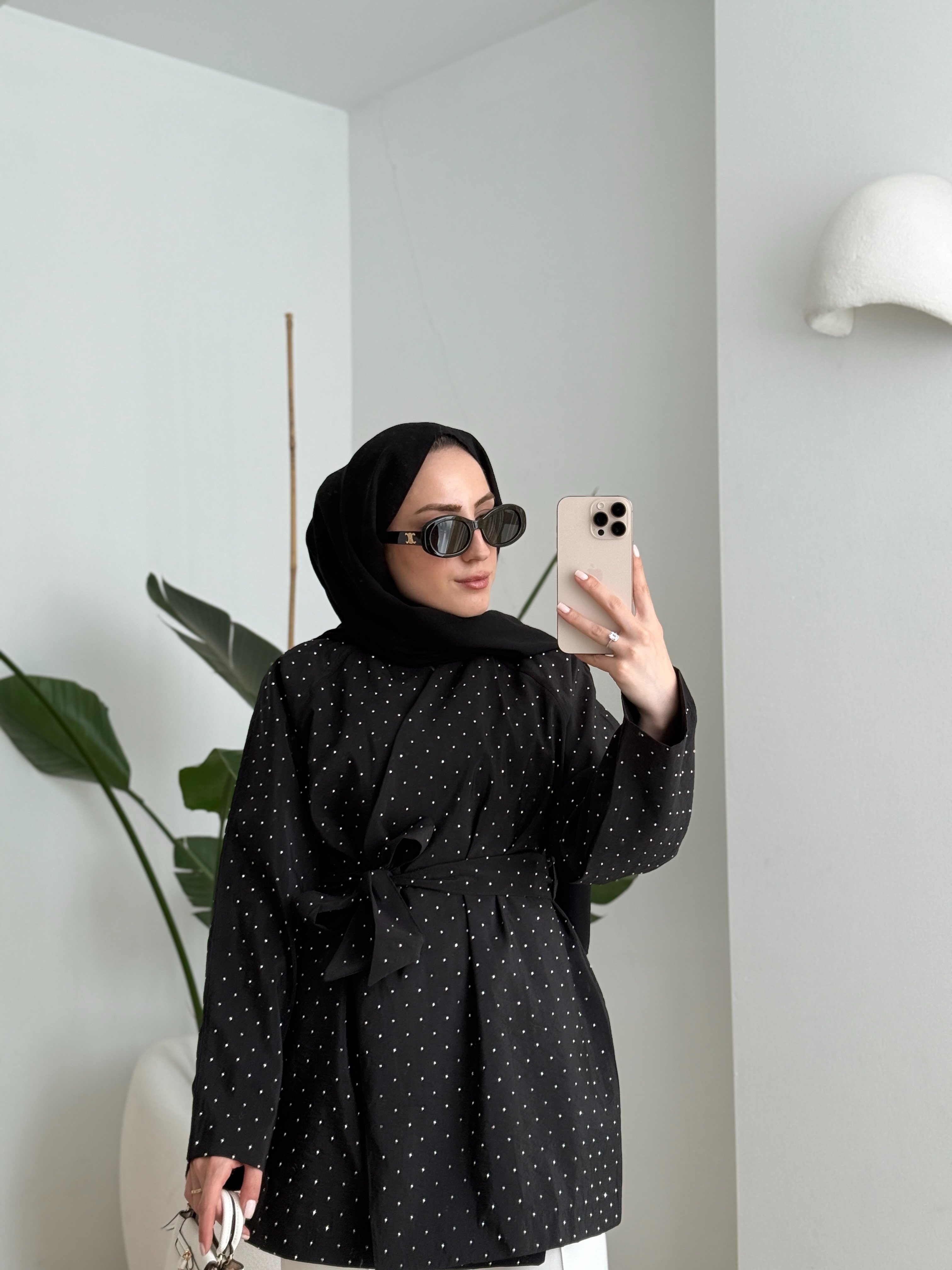Taşlı Kimono Siyah