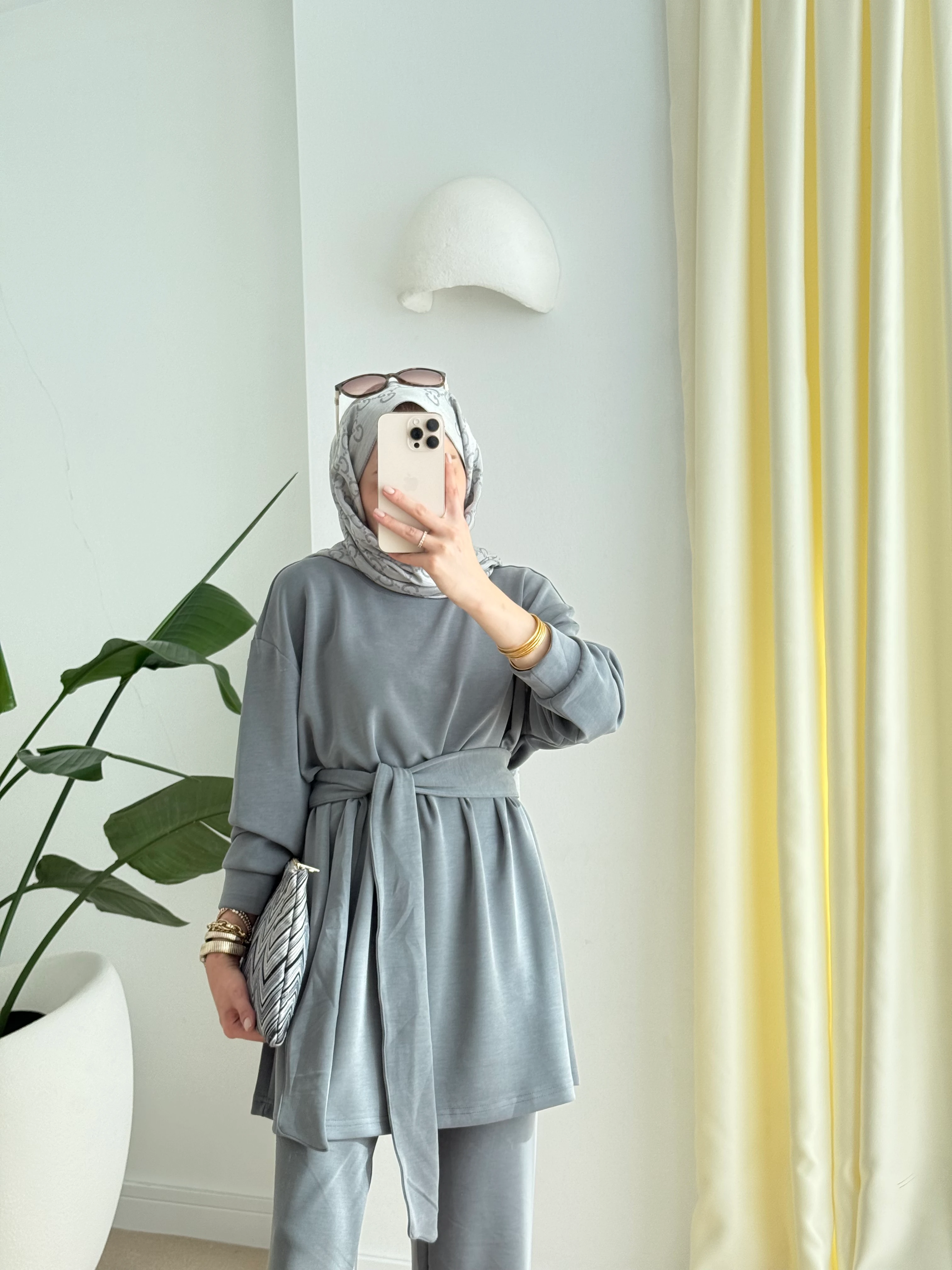 Kuşaklı Modal Takım Gri