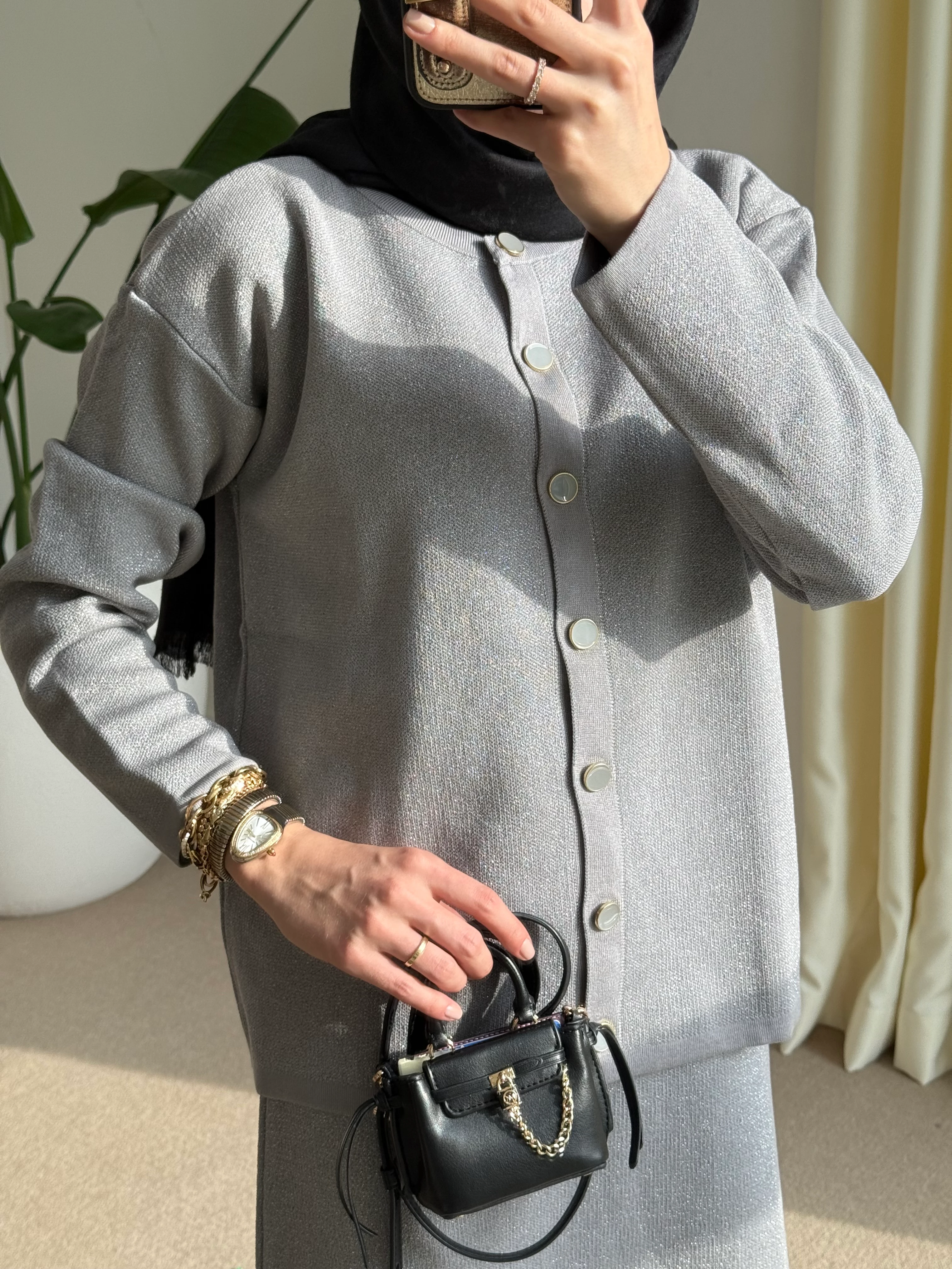 Simli Etekli Takım Gri