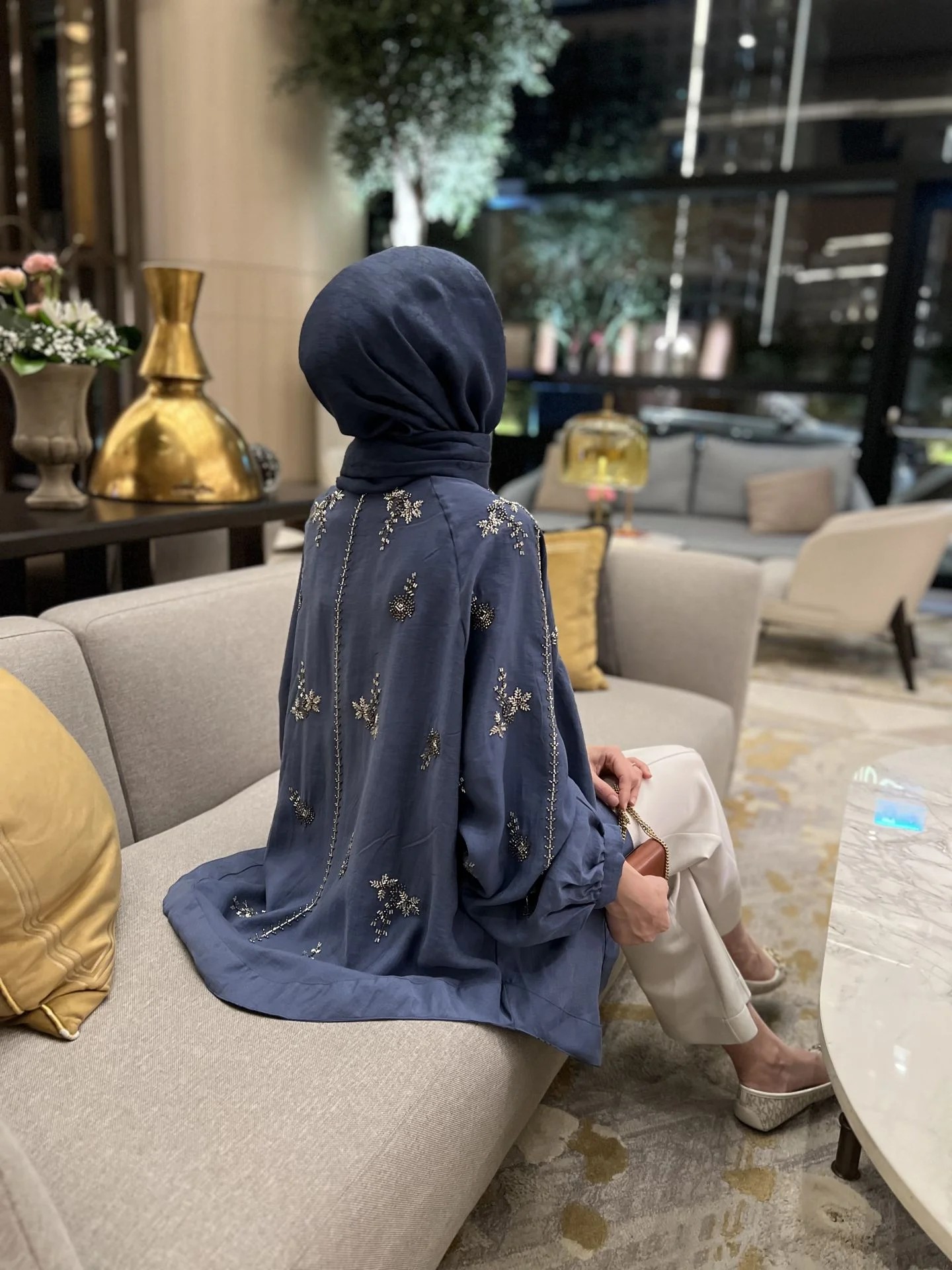 İşlemeli Kimono Mavi