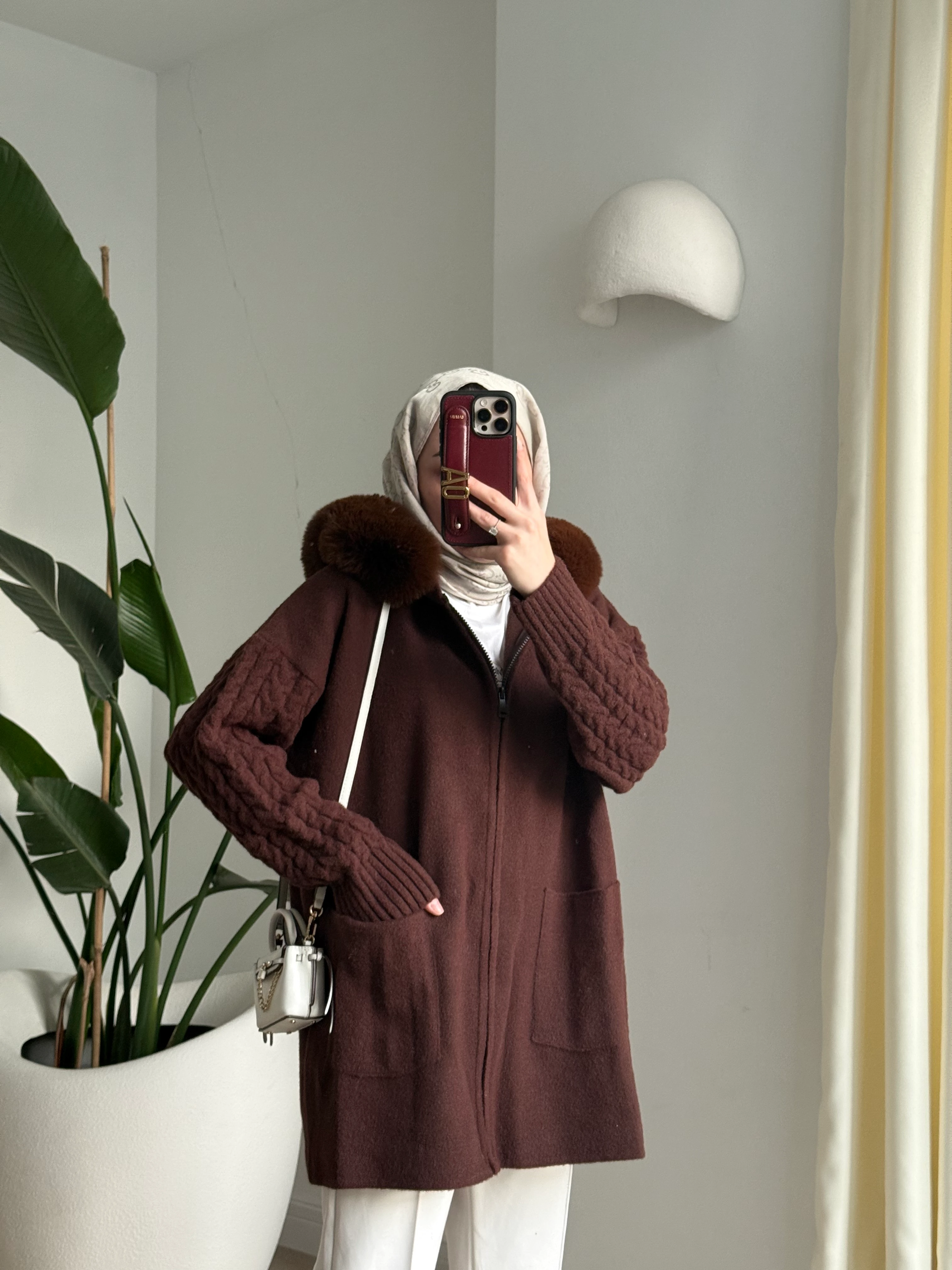 Kürklü hırka Kahve