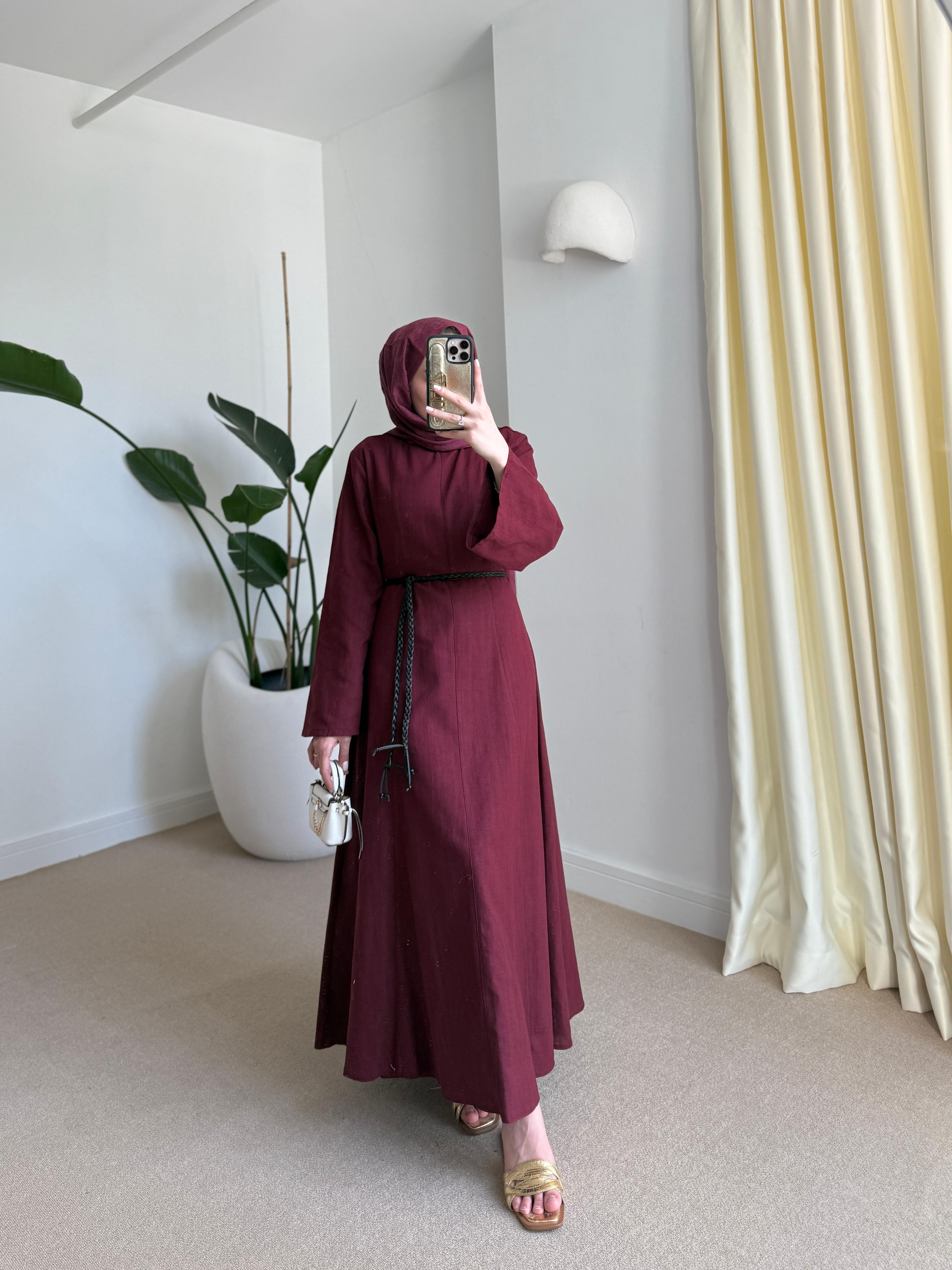Keten elbise bordo 