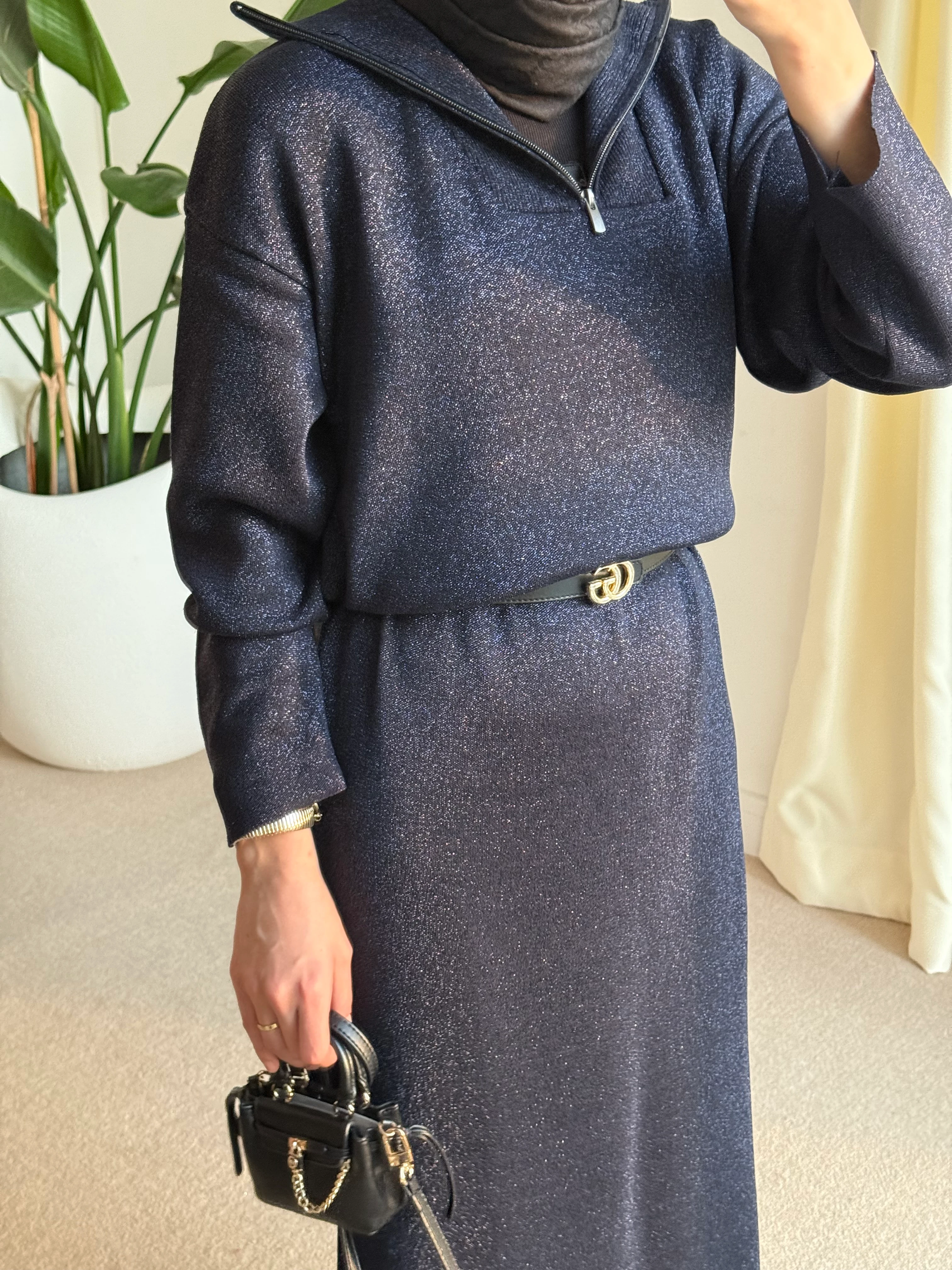 Simli Elbise Lacivert