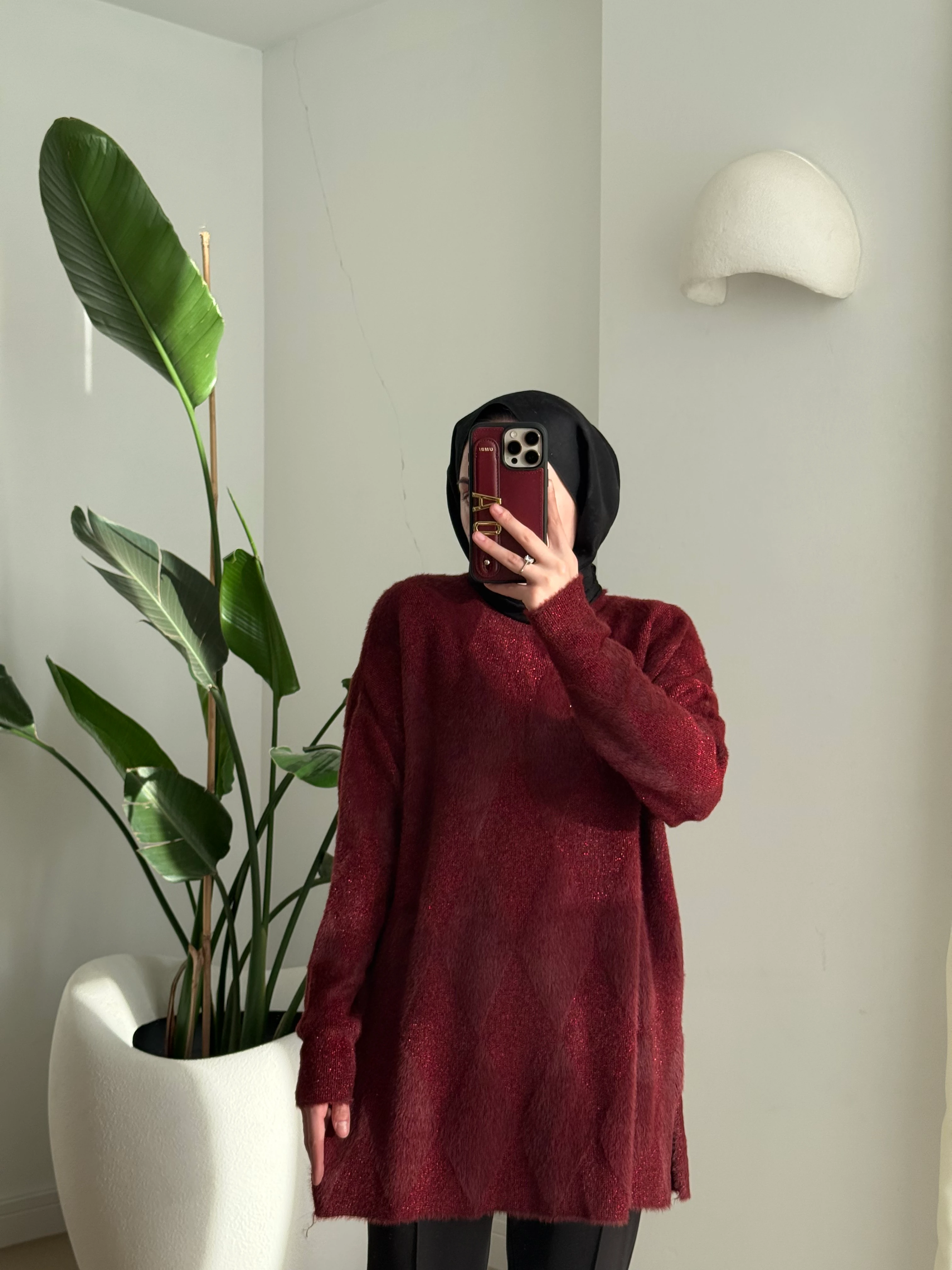 Angora baklava kazak bordo