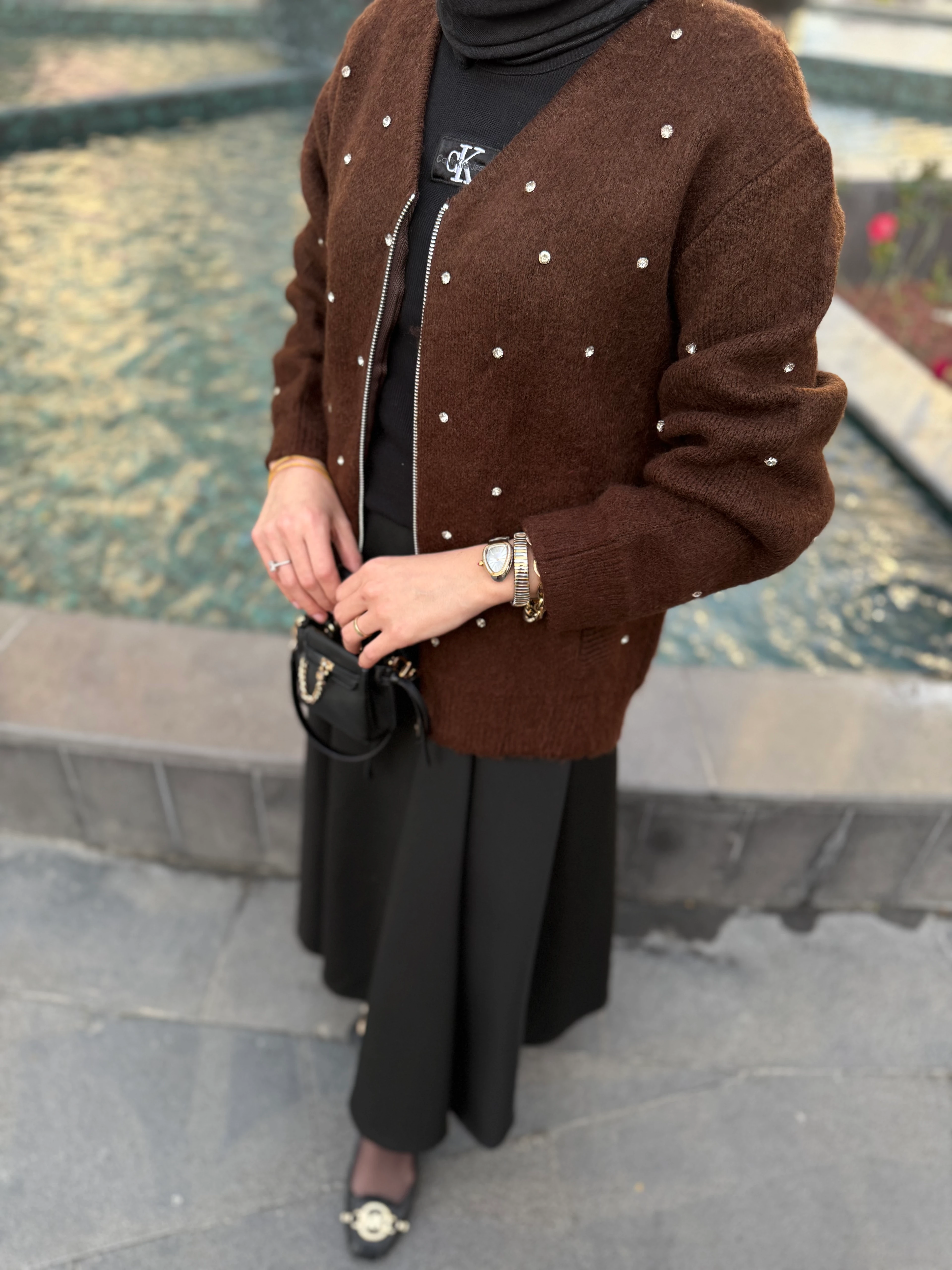 Taşlı Hırka Kahve