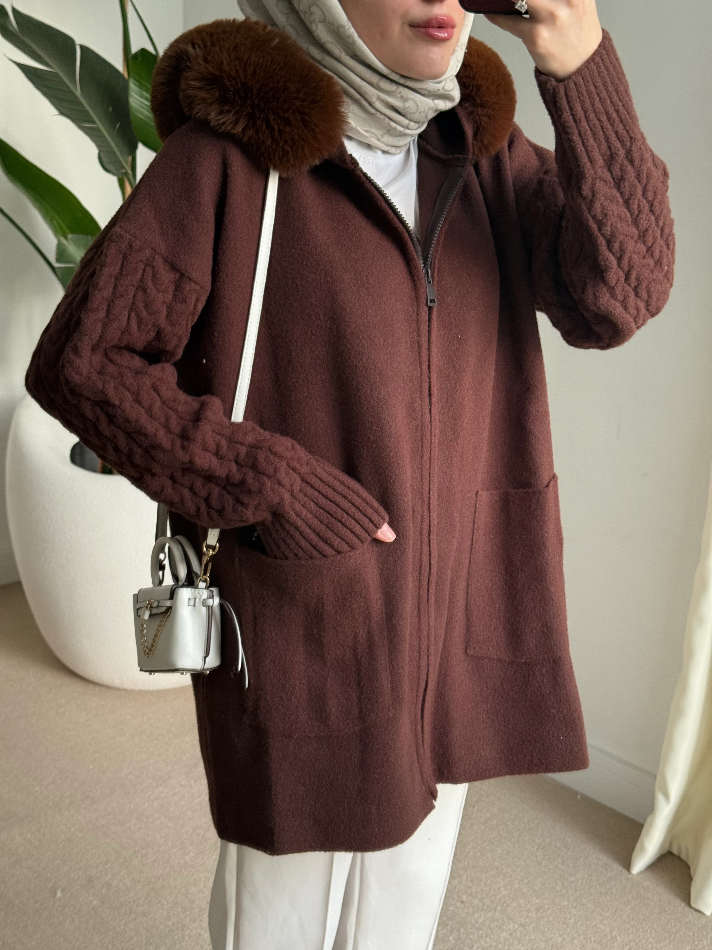 Kürklü hırka Kahve