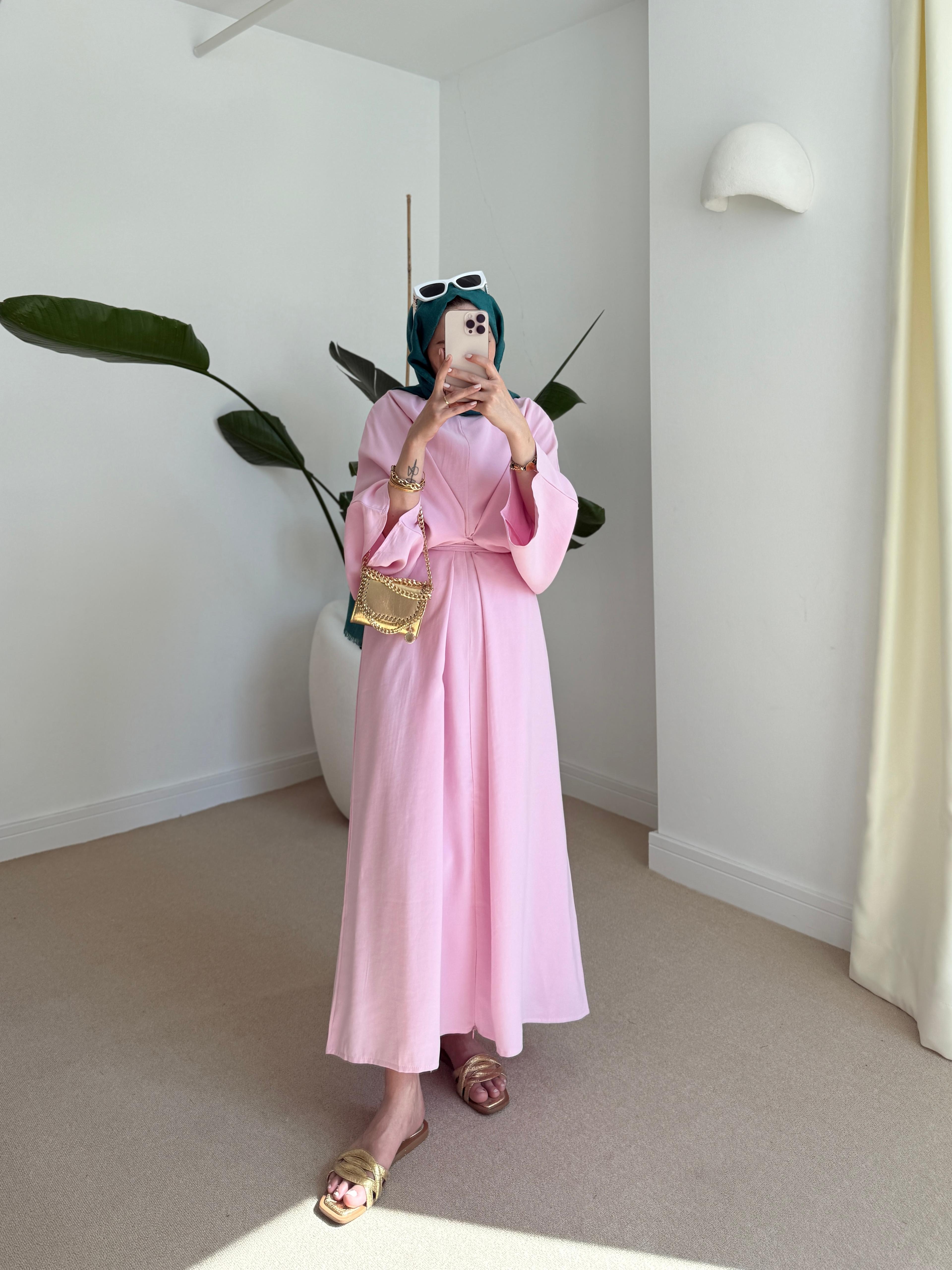 Yarasa Kol Elbise Pembe