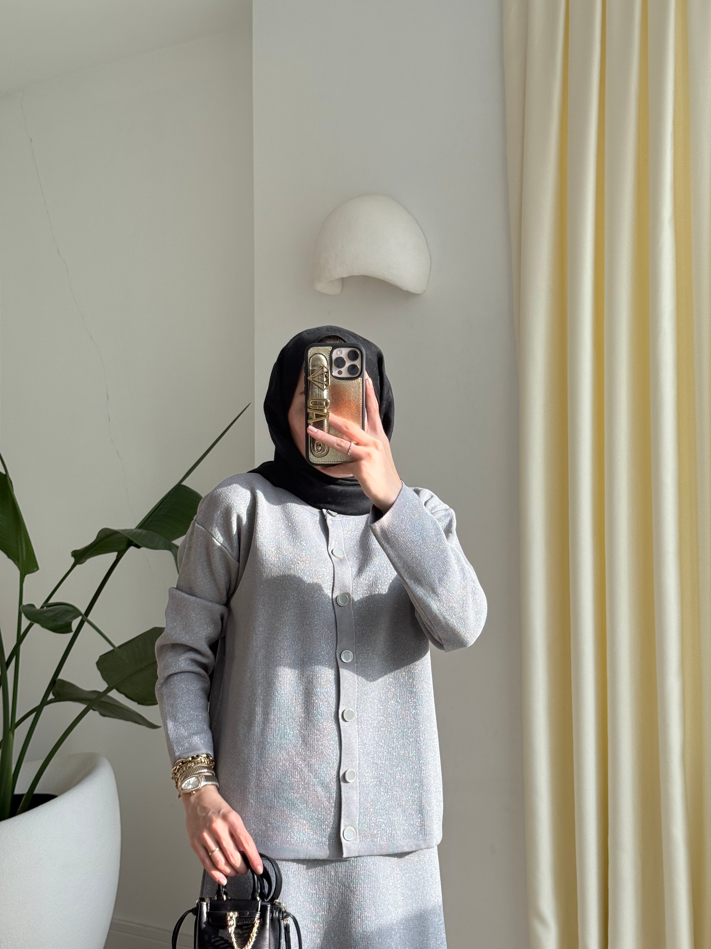 Simli Etekli Takım Gri