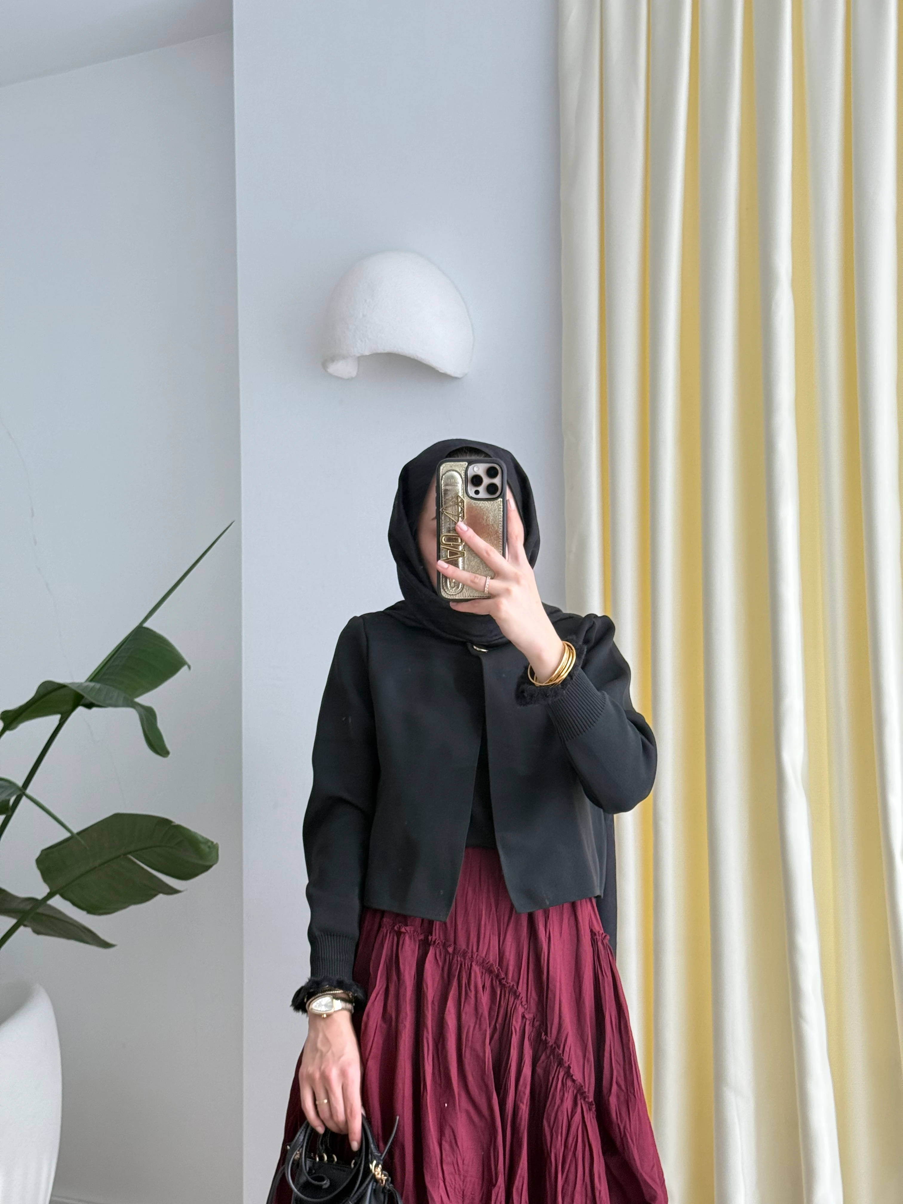 Kolu tüylü hırka siyah