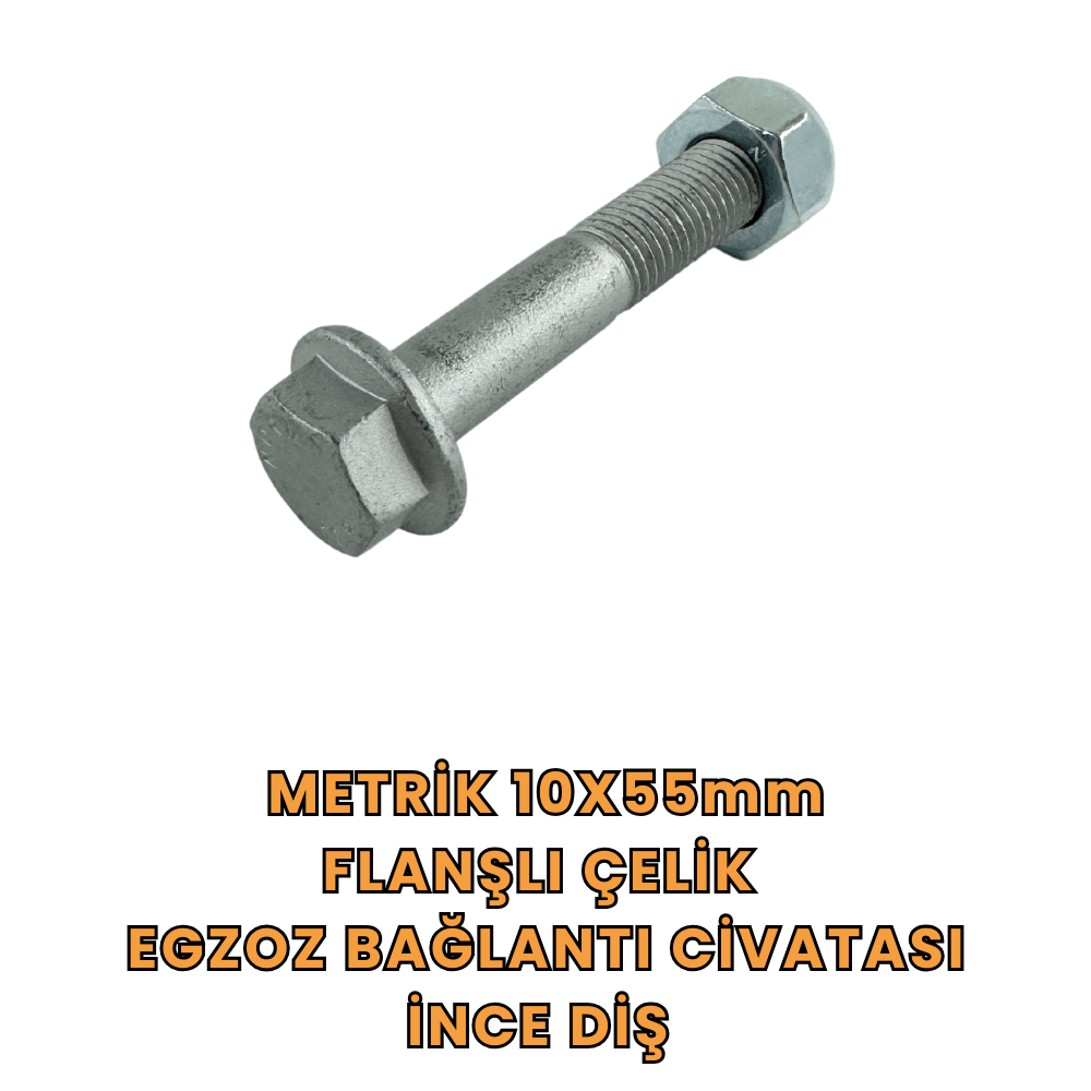 Metrik 10x55mm Flanşlı Çelik Egzoz Bağlantı Civatası İnce Diş 20'li Paket