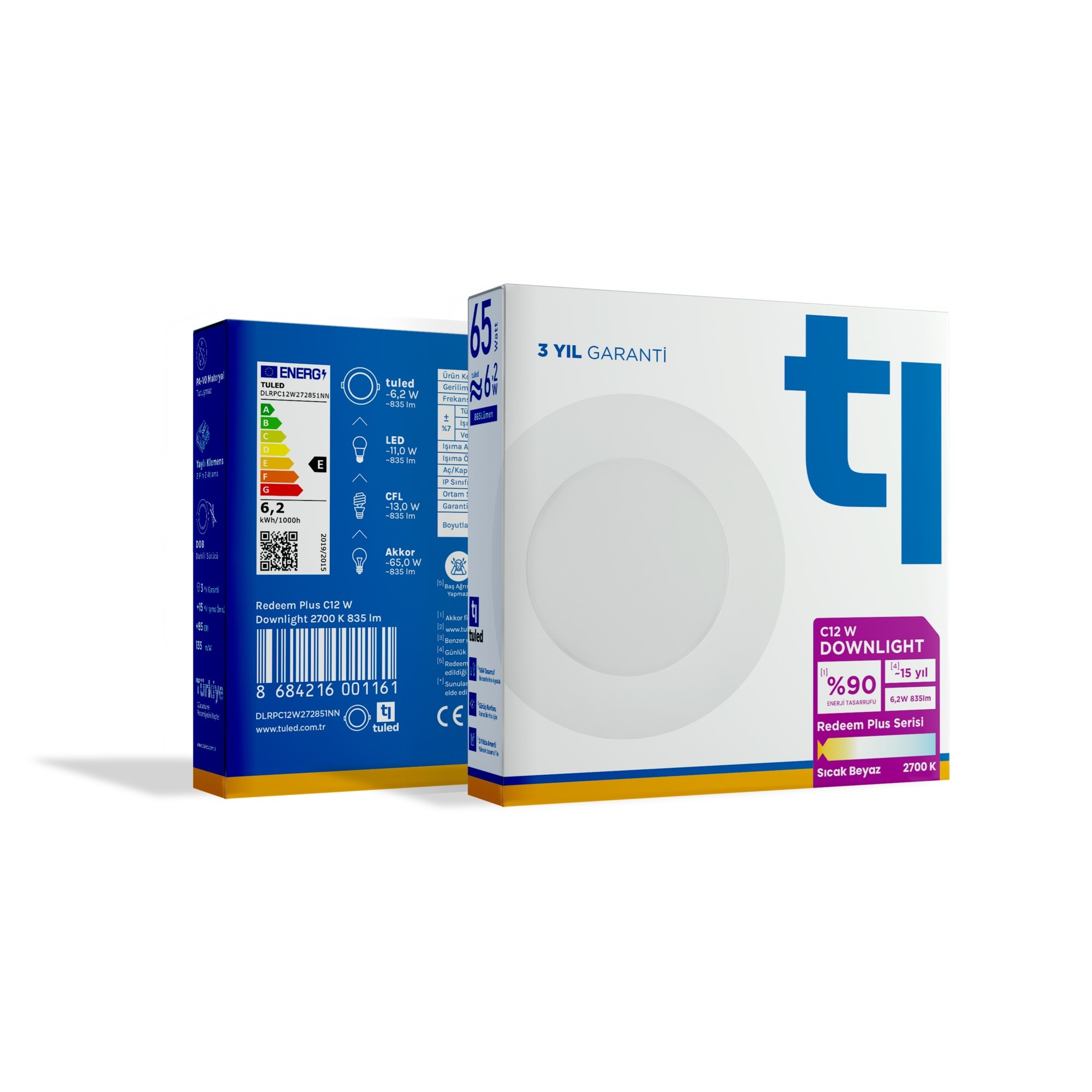 Tuled Redeem Plus C12W Downlight, Titreşimsiz, Göz Konforu, Tekli