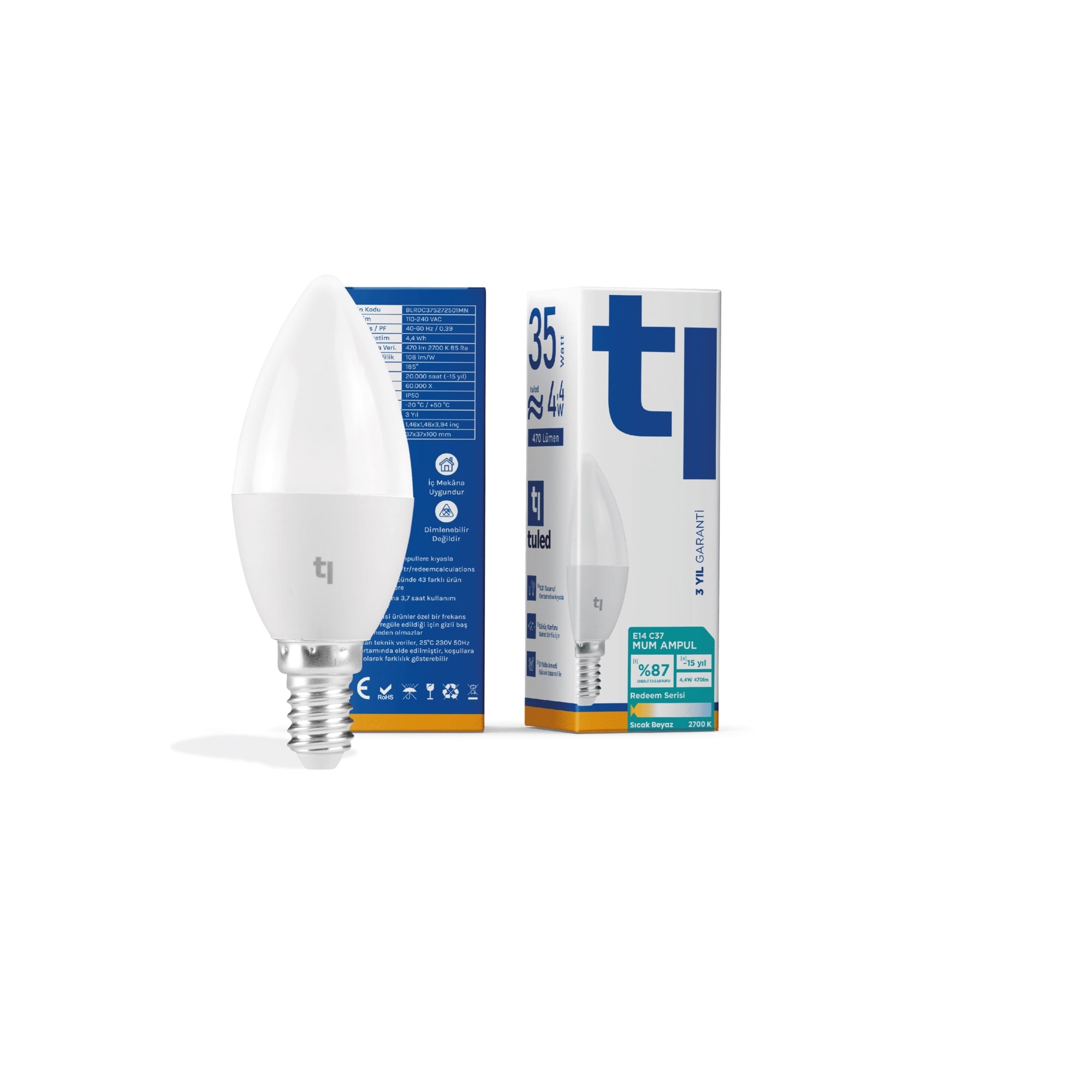 Tuled Redeem C37S E14  Mum Ampul, Titreşimsiz, Göz Konforu