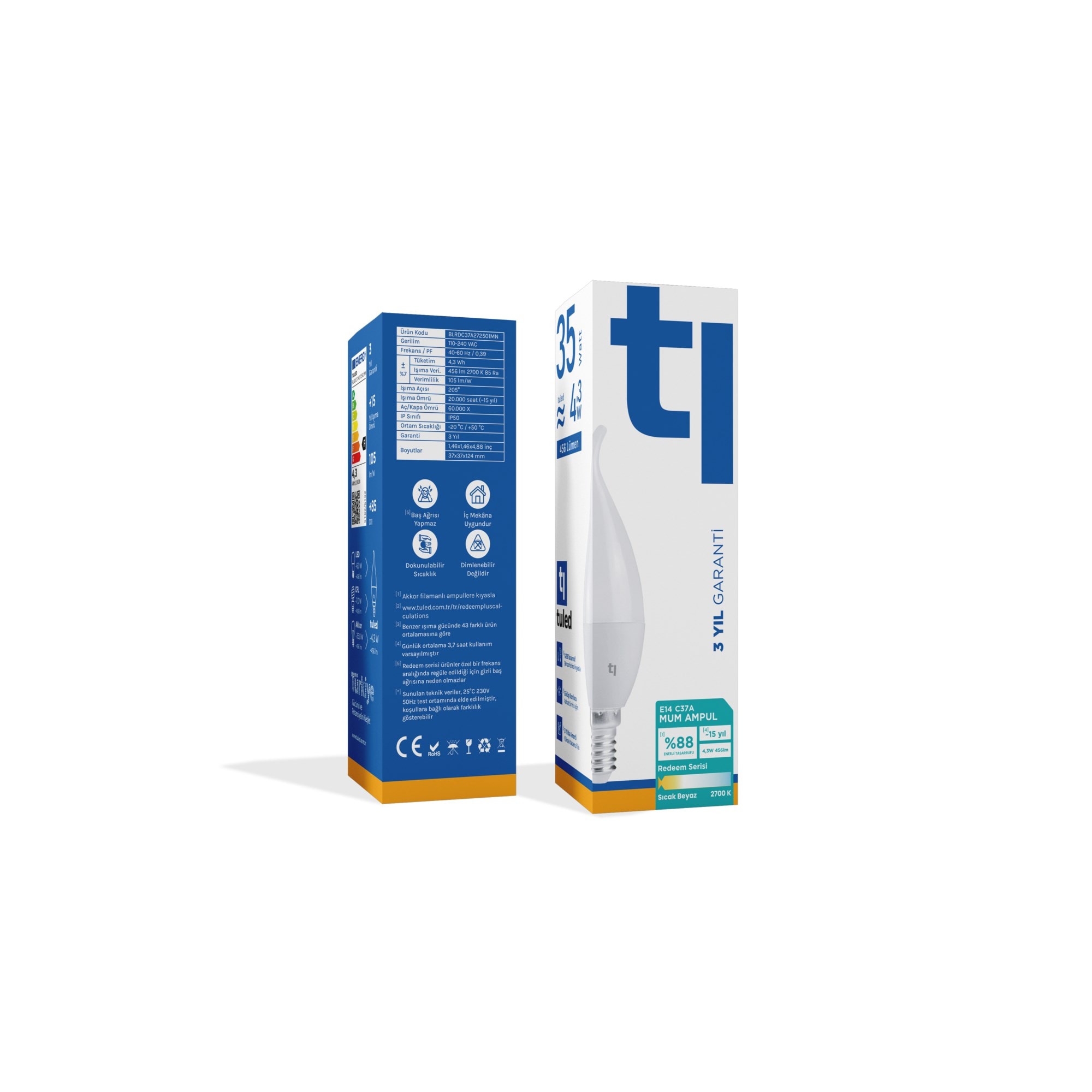 Tuled Redeem C37A E14 Mum Ampul, Titreşimsiz, Göz Konforu