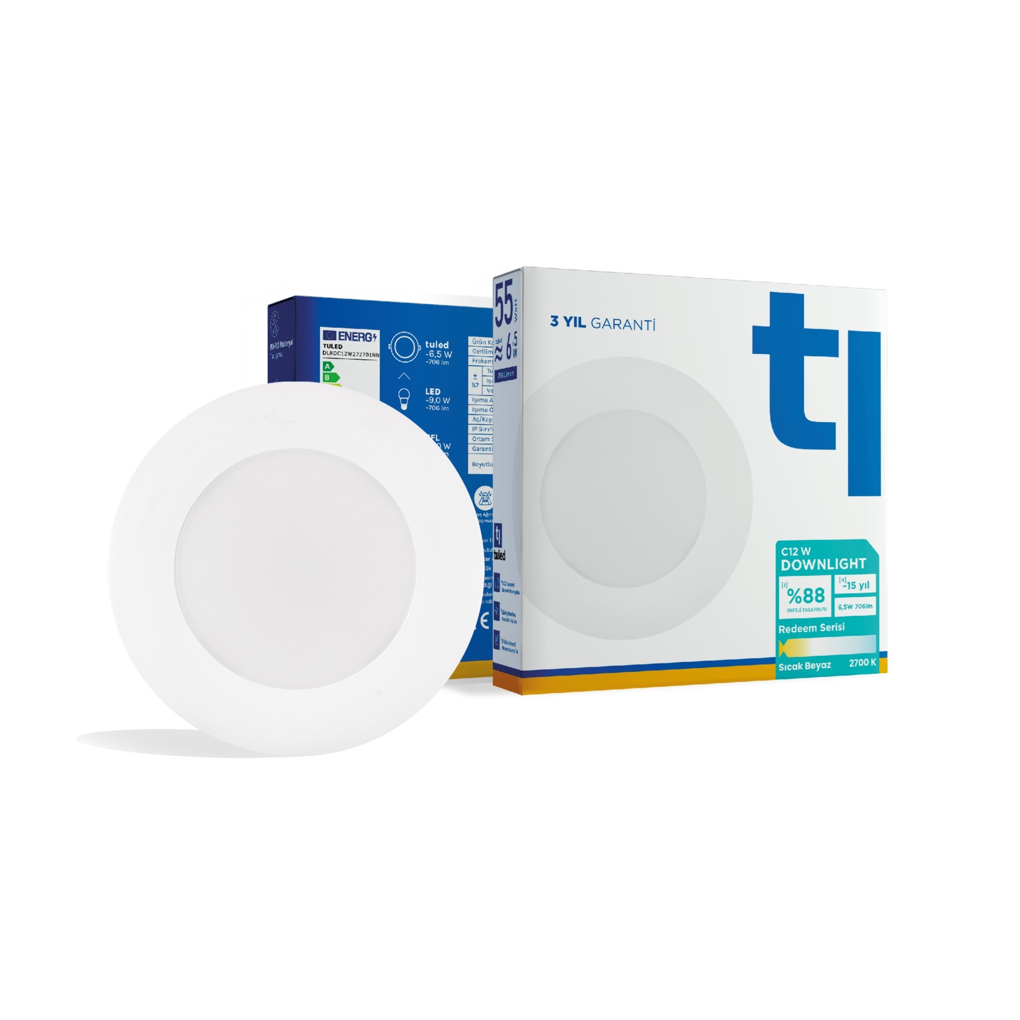 Tuled Redeem C12W Downlight, Titreşimsiz, Göz Konforu, Tekli