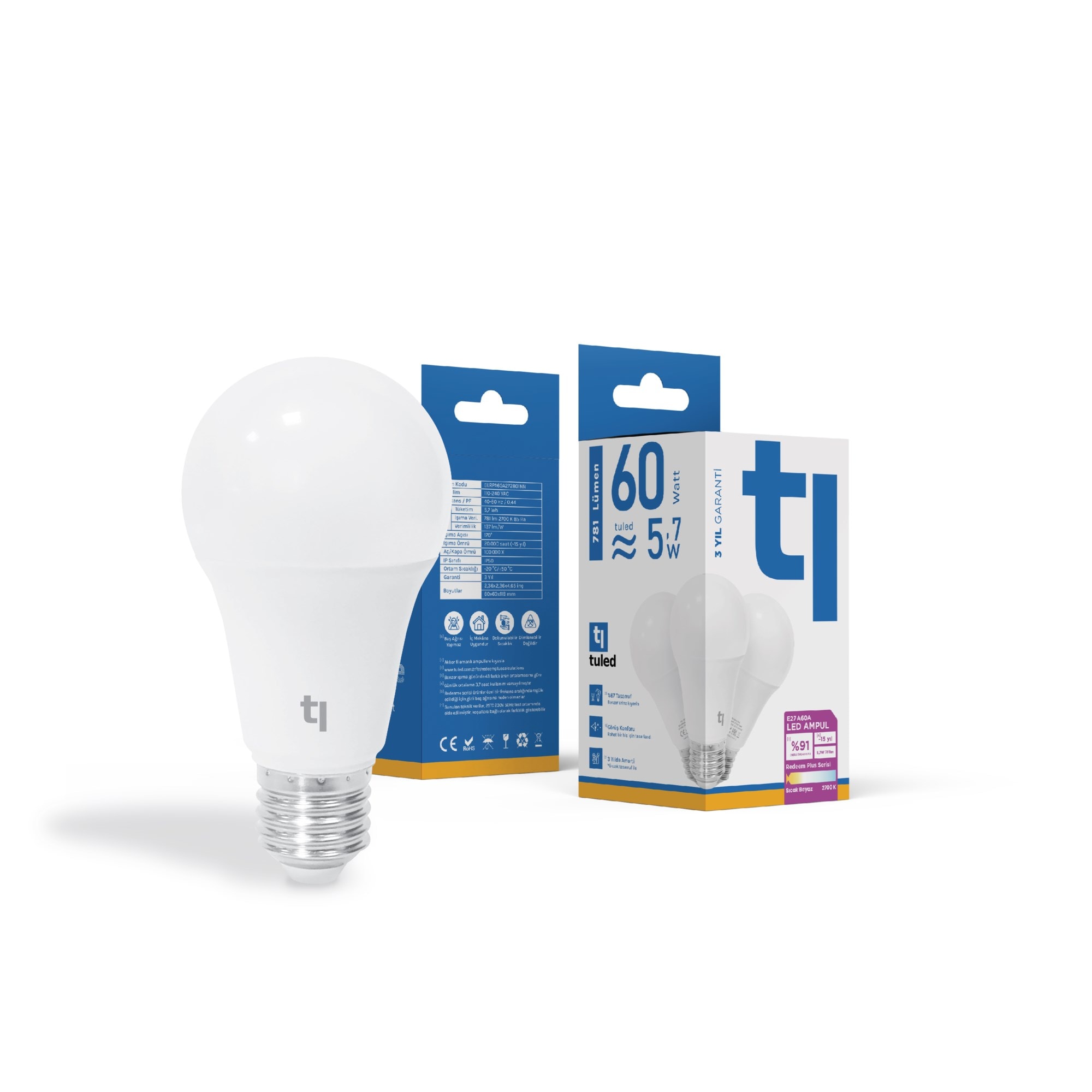 Tuled Redeem Plus A60A E27 LED Ampul, Titreşimsiz, Göz Konforu, Tekli