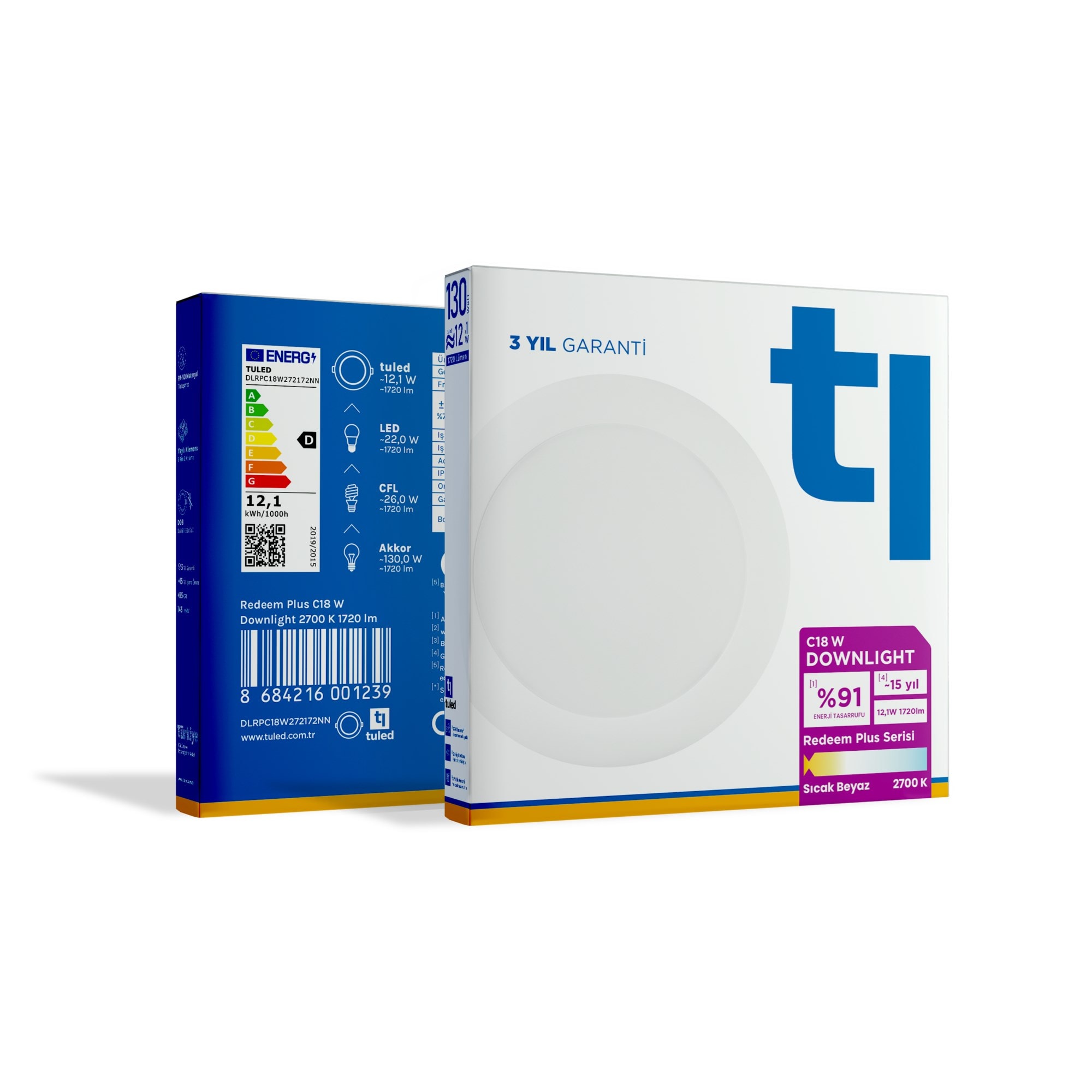 Tuled Redeem Plus C18W Downlight, Titreşimsiz, Göz Konforu, Tekli