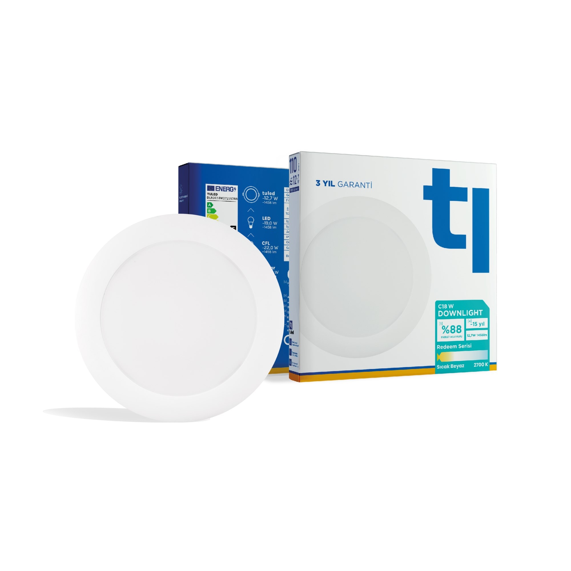 Tuled Redeem C18W Downlight, Titreşimsiz, Göz Konforu, Tekli