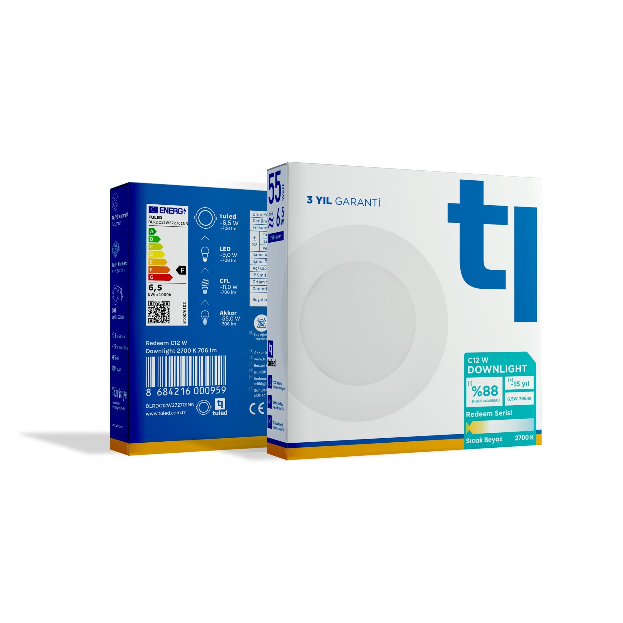 Tuled Redeem C12W Downlight, Titreşimsiz, Göz Konforu, Tekli