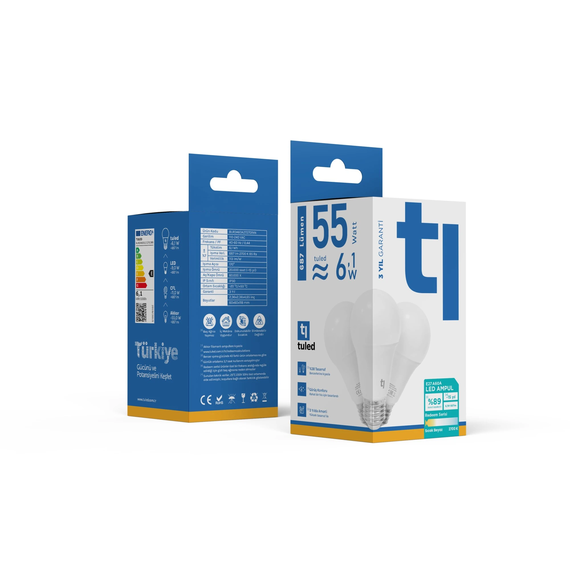 Tuled Redeem A60A E27 LED Ampul, Titreşimsiz, Göz Konforu, Tekli