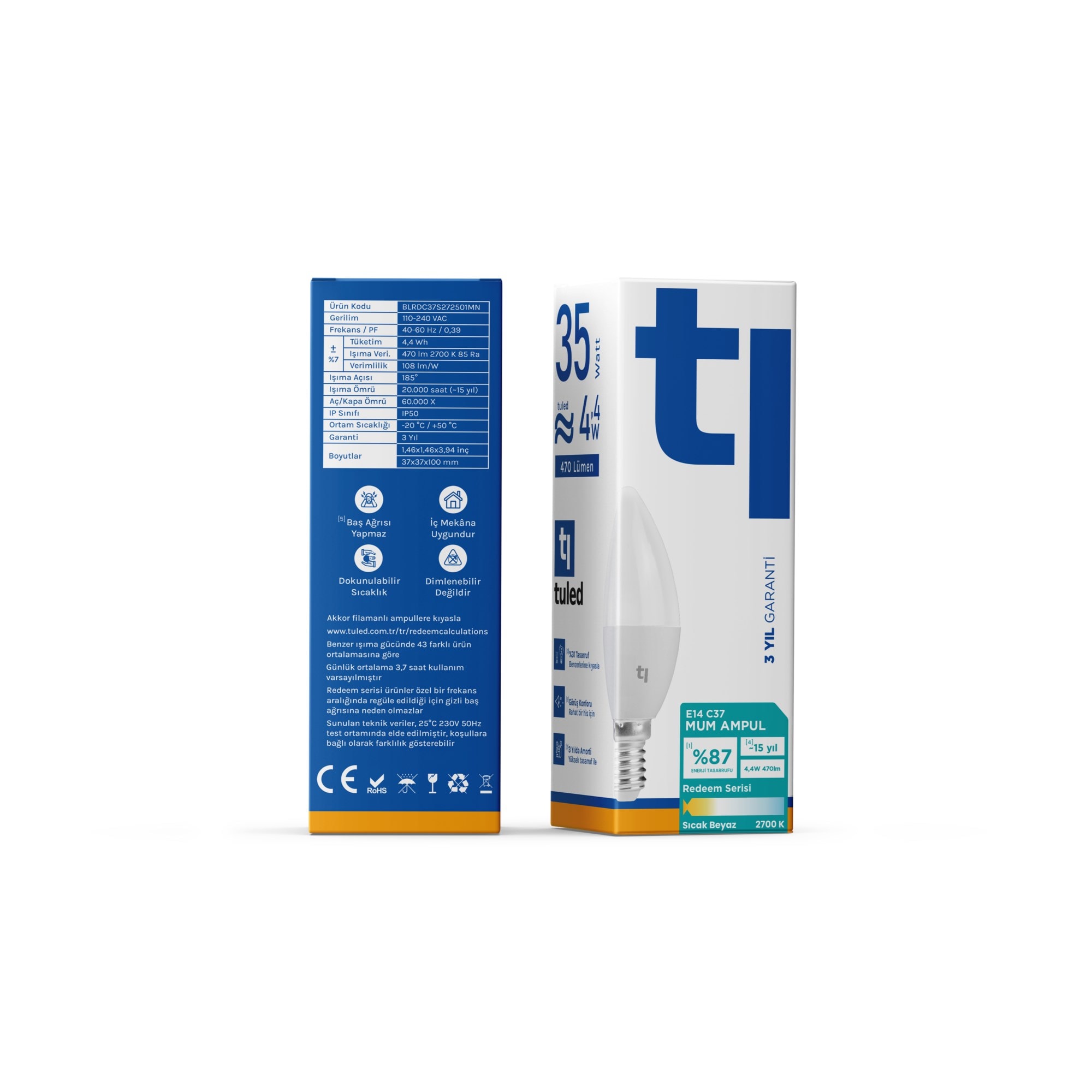 Tuled Redeem C37S E14  Mum Ampul, Titreşimsiz, Göz Konforu