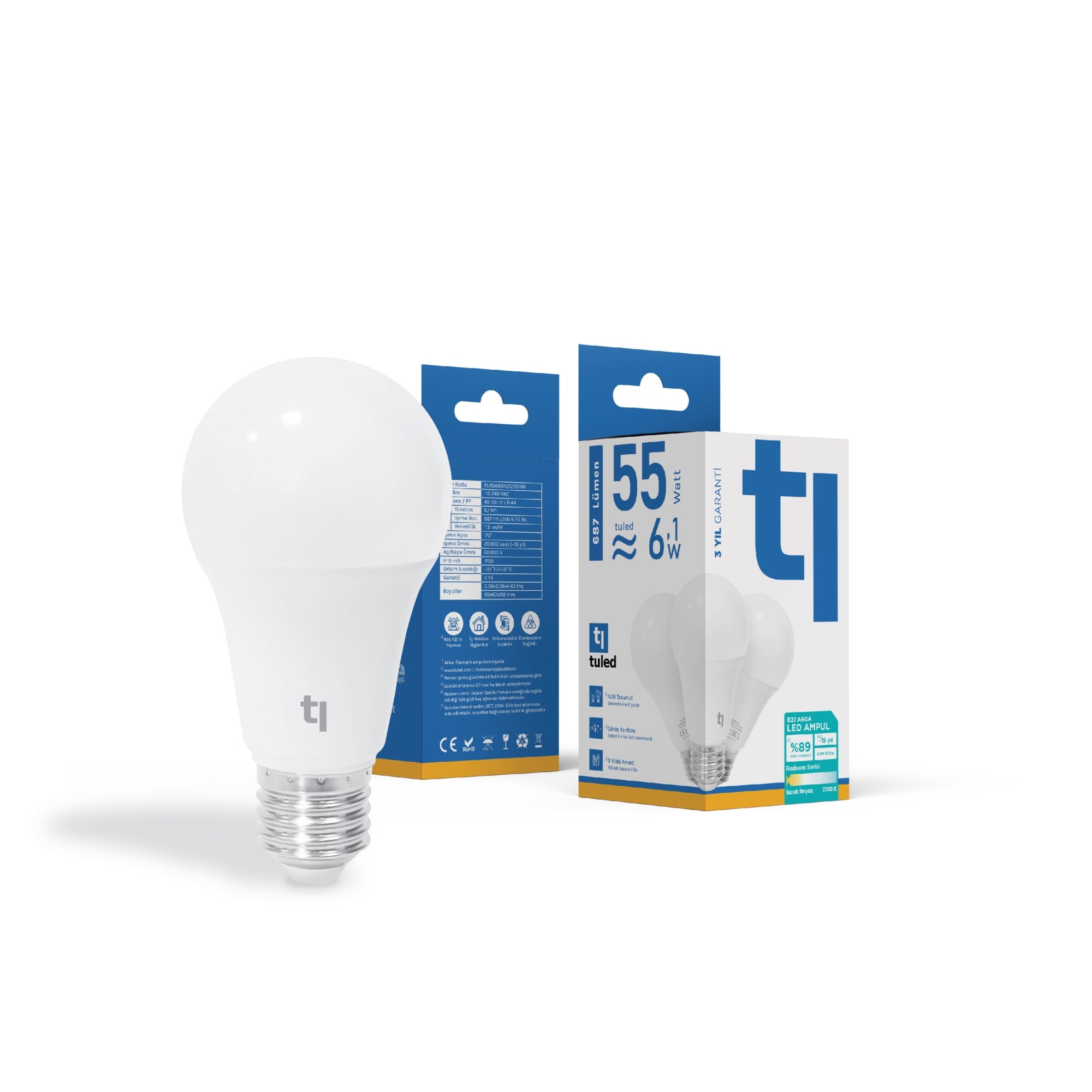 Tuled Redeem A60A E27 LED Ampul, Titreşimsiz, Göz Konforu, Tekli