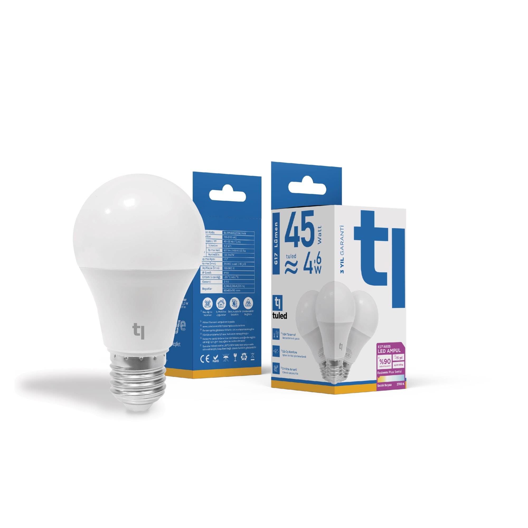 Tuled Redeem Plus A60S E27 LED Ampul, Titreşimsiz, Göz Konforu, Tekli