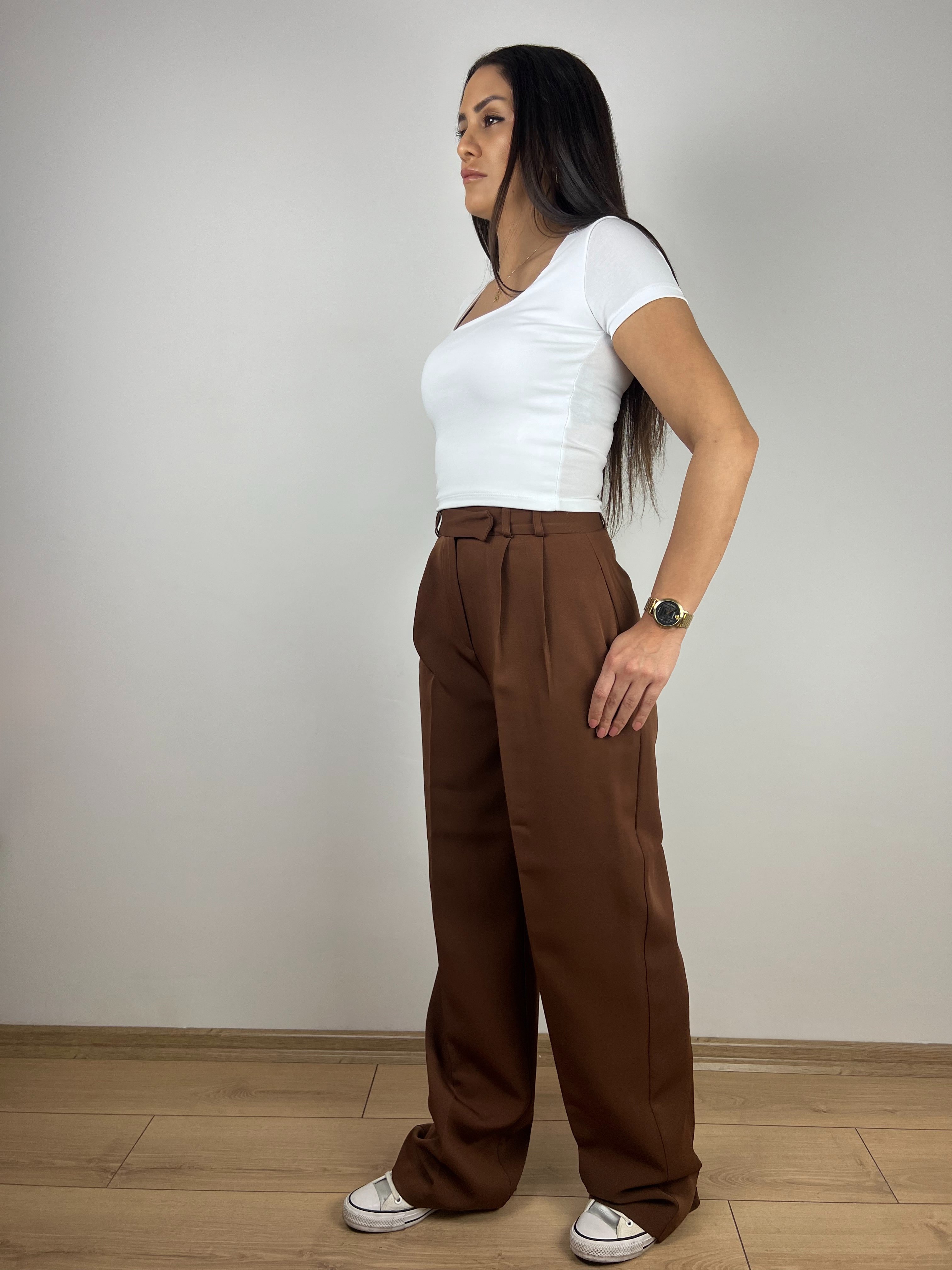 KAHVE STICKY DETAY PREMIUM PALAZZO PANTALON