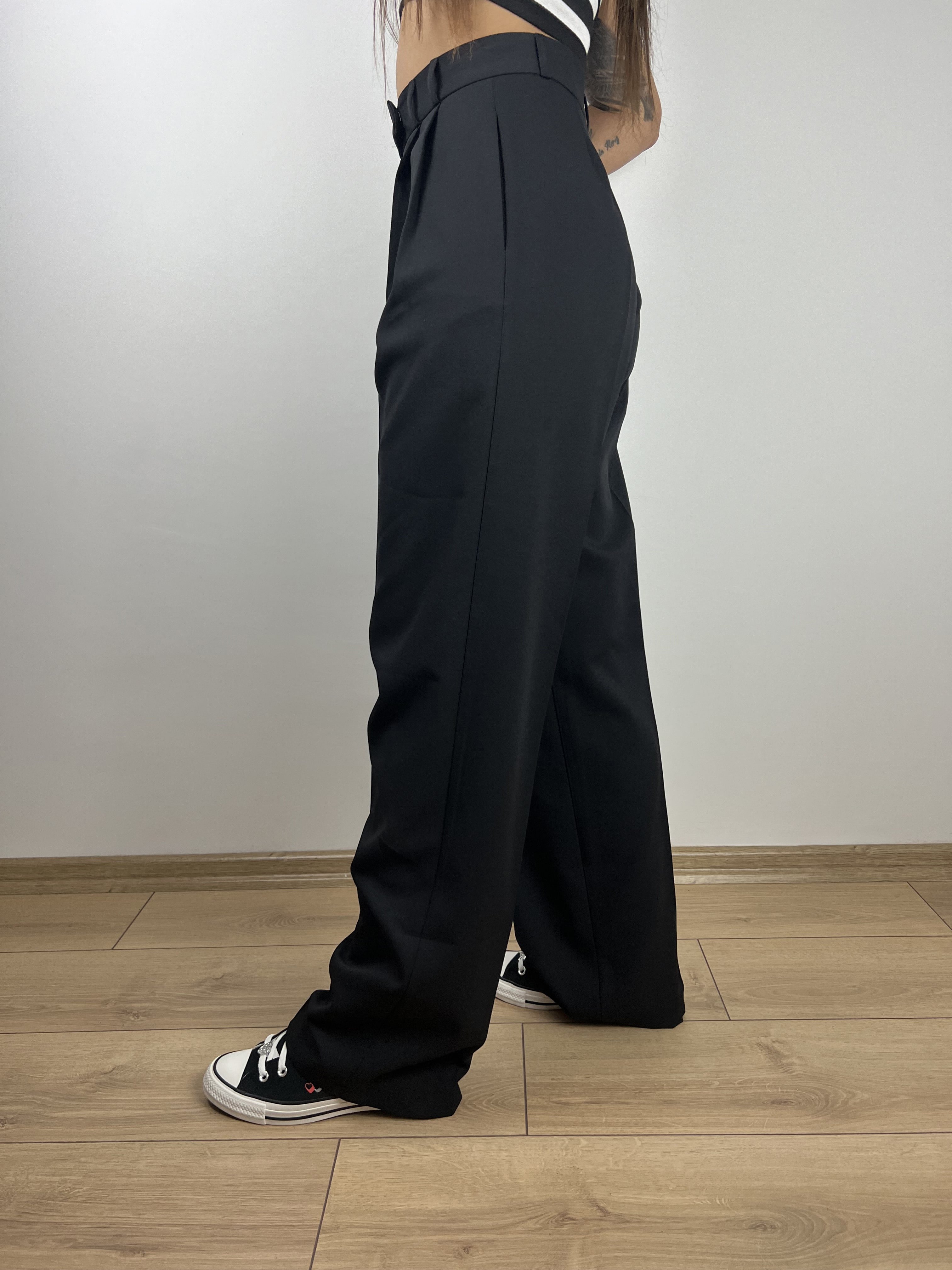 SİYAH STICKY DETAY PREMIUM PALAZZO PANTALON