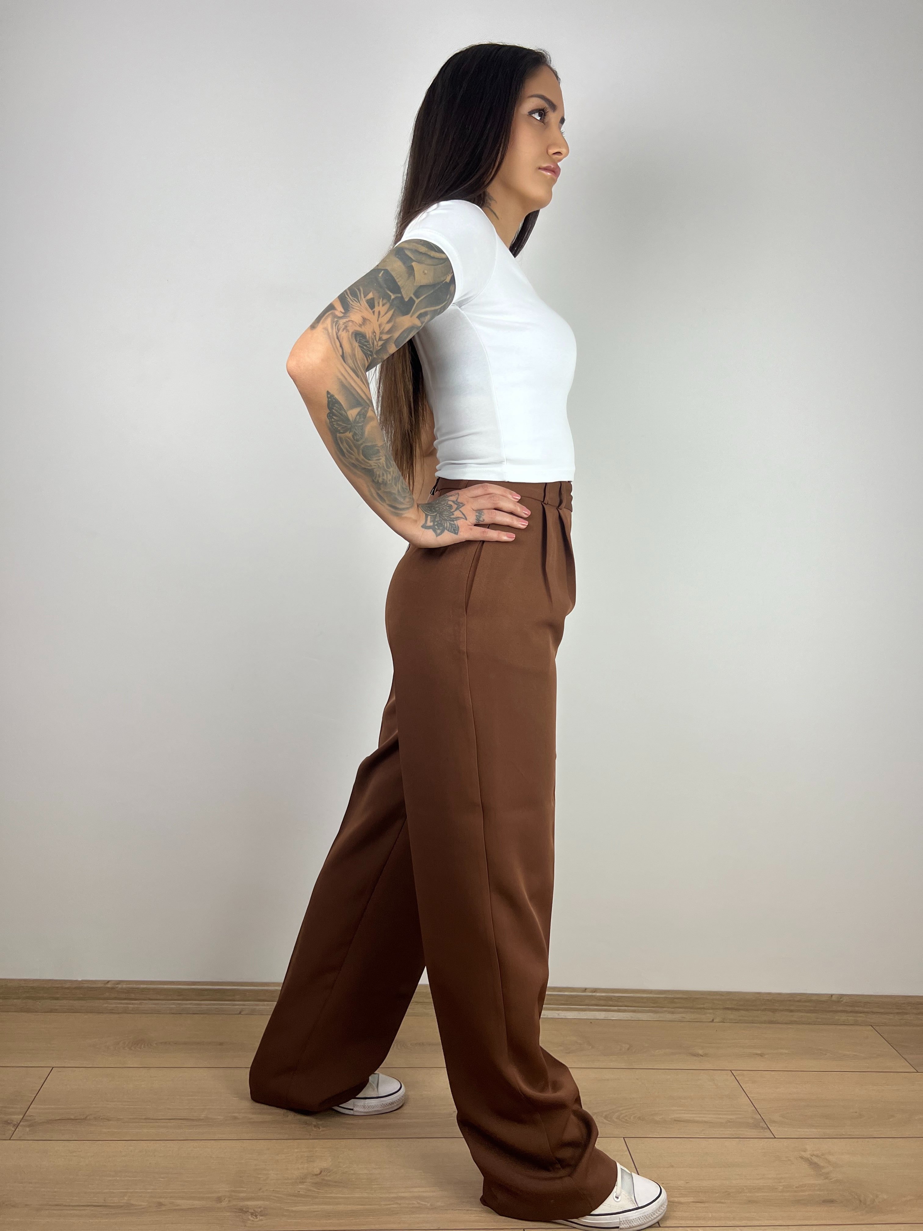 KAHVE STICKY DETAY PREMIUM PALAZZO PANTALON