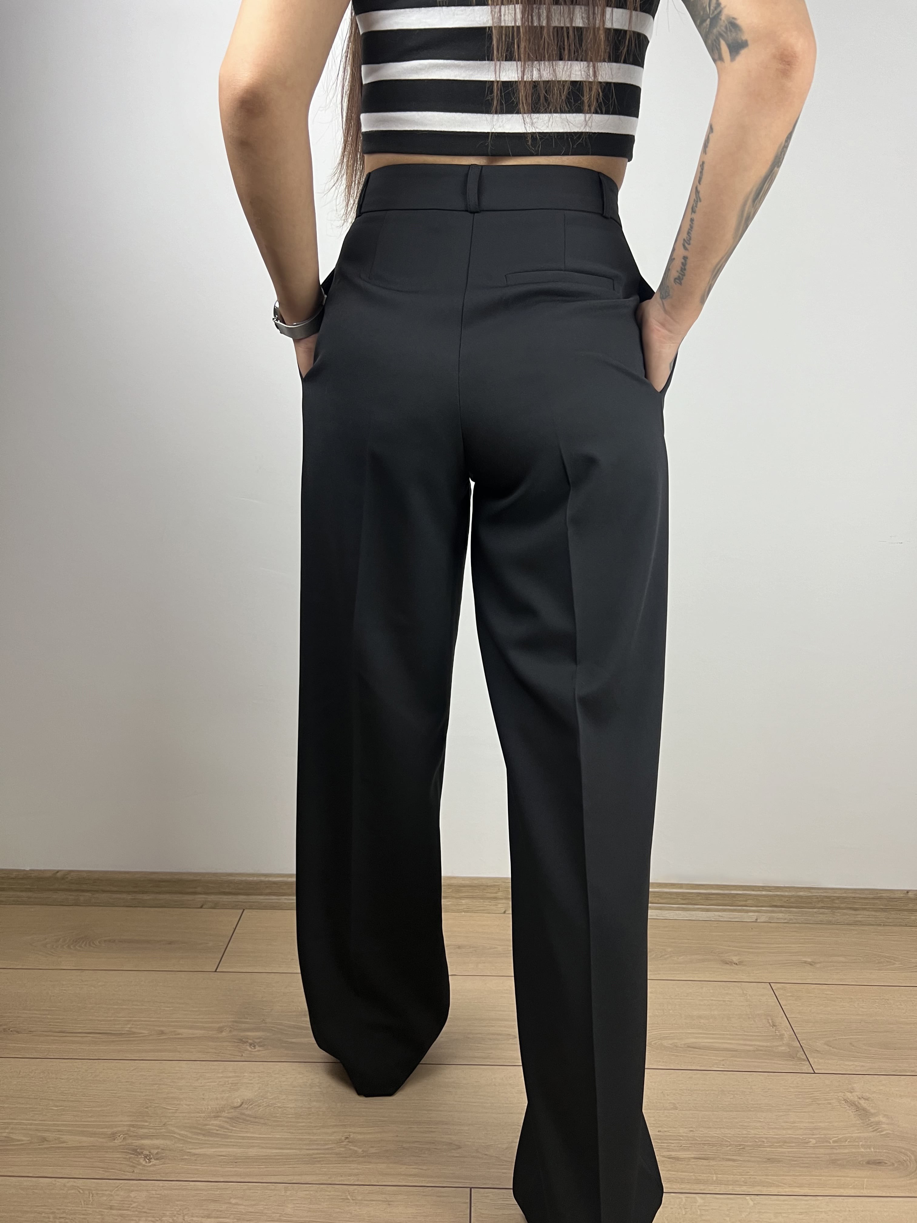 SİYAH STICKY DETAY PREMIUM PALAZZO PANTALON