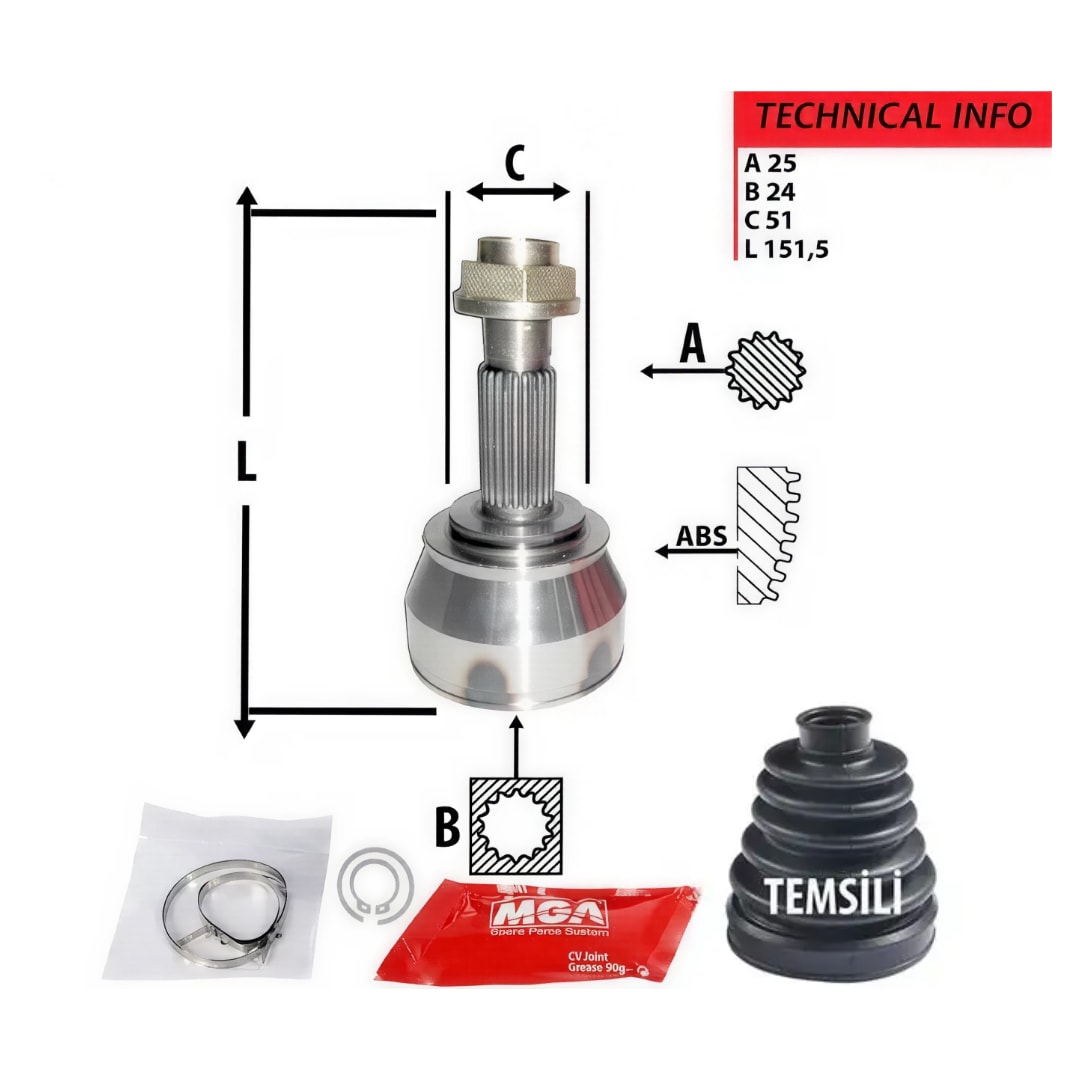 Mga 70800 Ön Aks Kafası Dış Sağ veya Sol